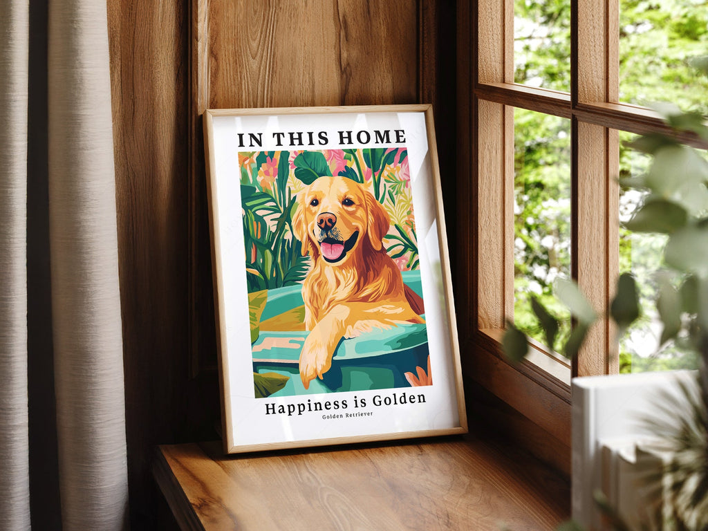 Golden Retriever Art Print – In This Home Happiness is Golden Wall Art