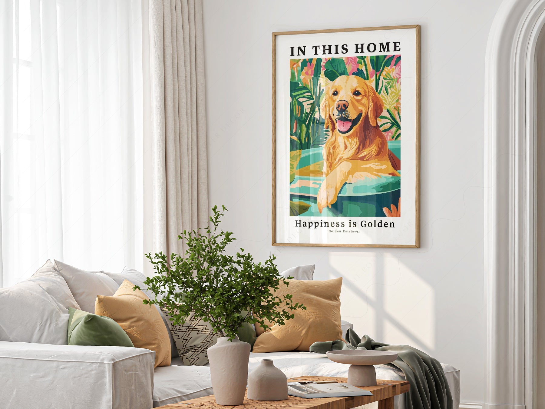Golden Retriever Art Print – In This Home Happiness is Golden Wall Art