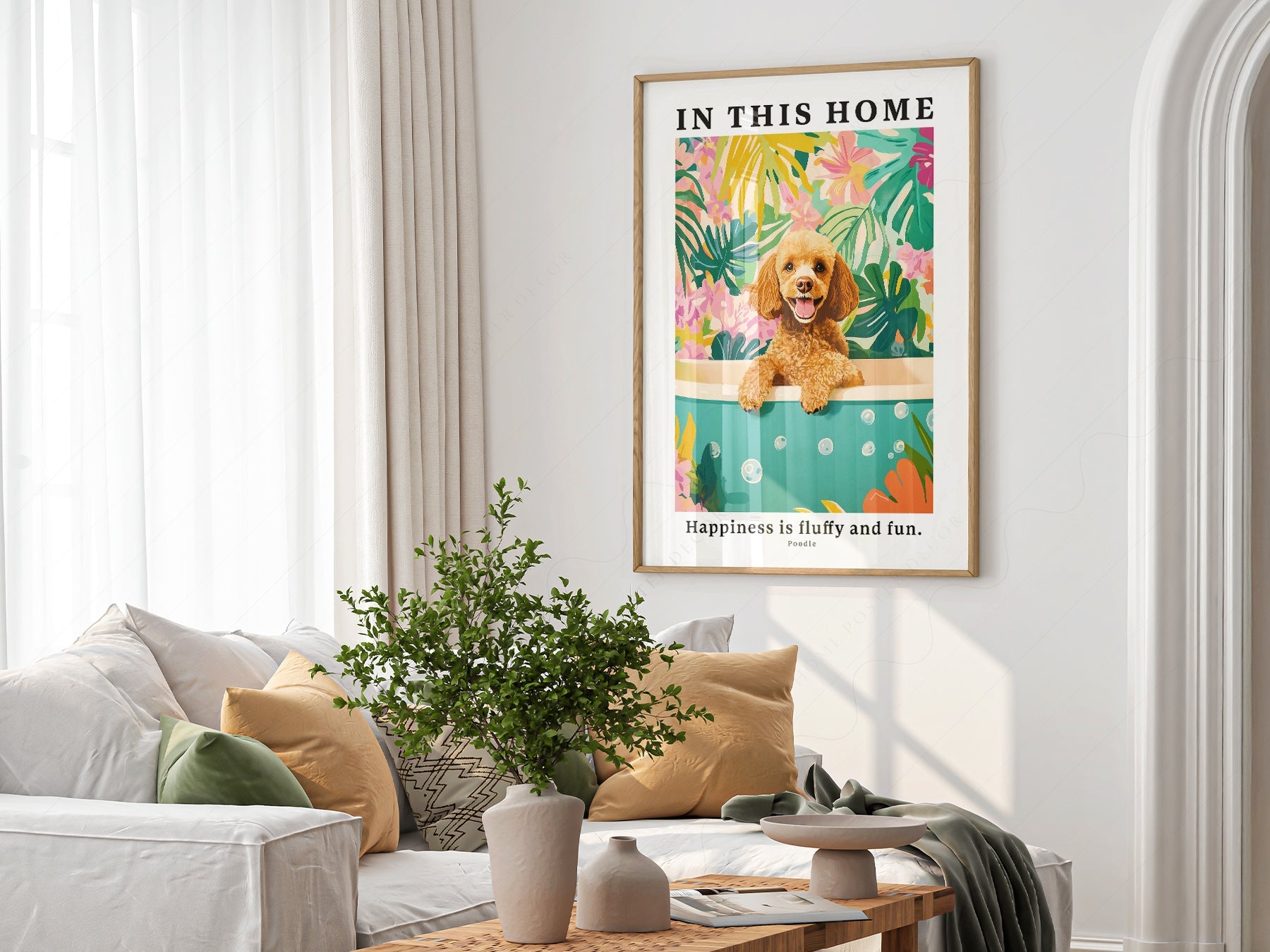 Poodle Wall Art Print – In This Home Happiness is Fluffy and Fun Poster