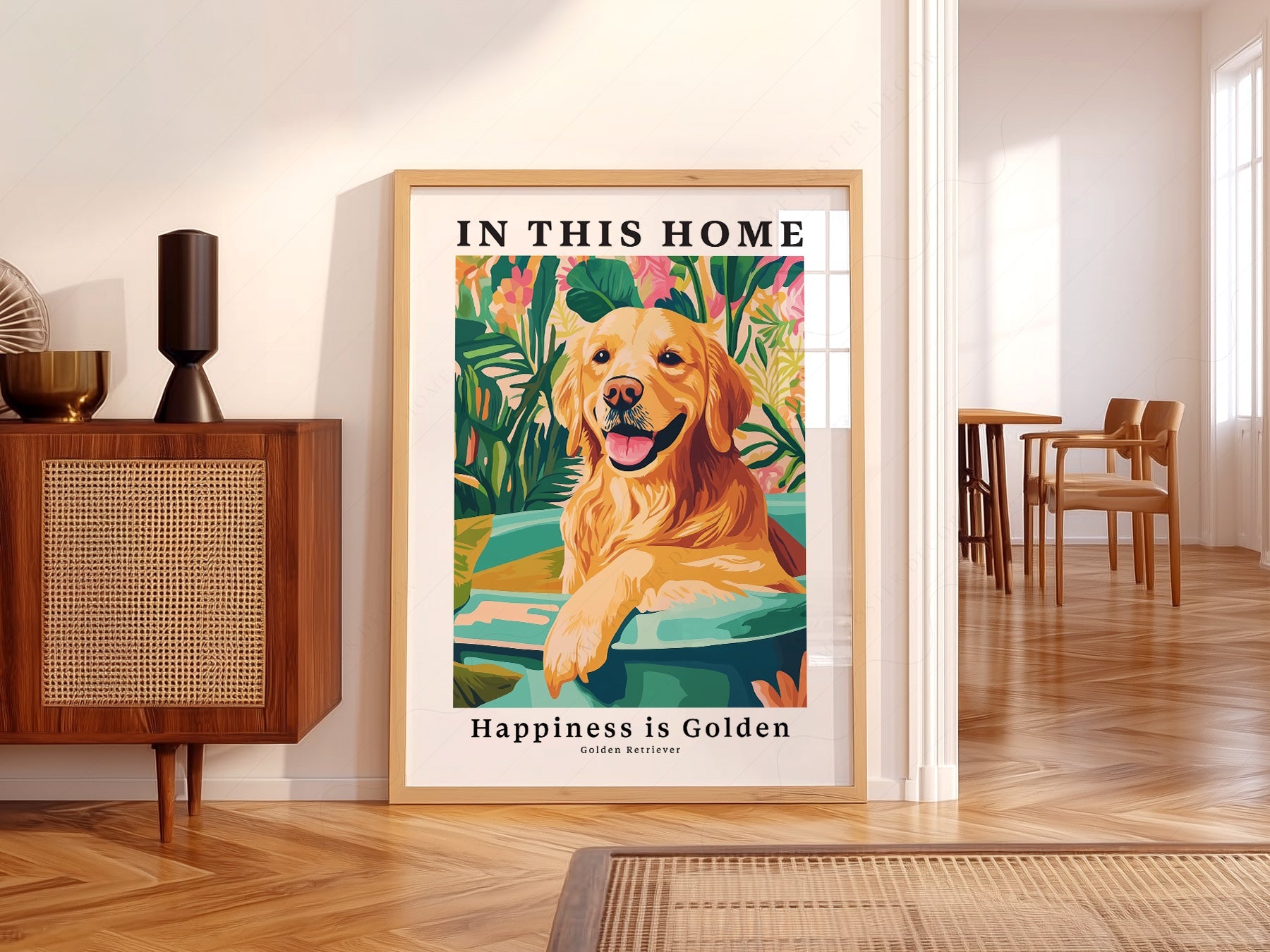 Golden Retriever Art Print – In This Home Happiness is Golden Wall Art