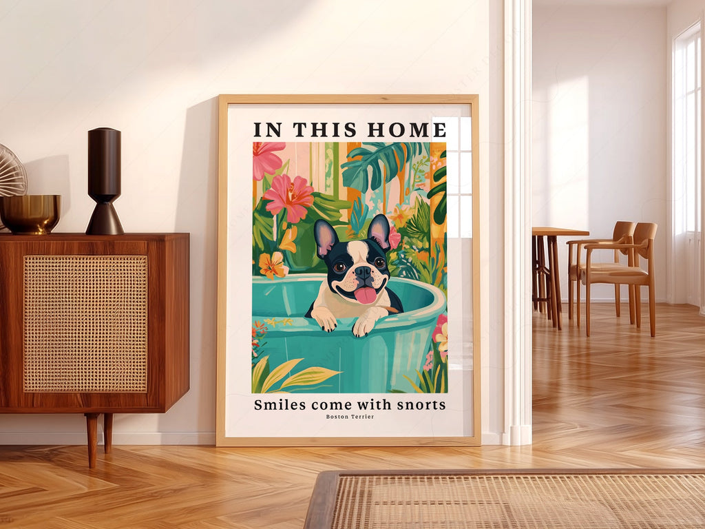 Boston Terrier Wall Art Print – Tropical Dog Poster Home Decor