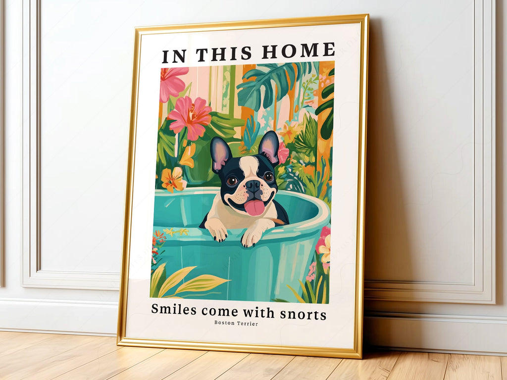 Boston Terrier Wall Art Print – Tropical Dog Poster Home Decor