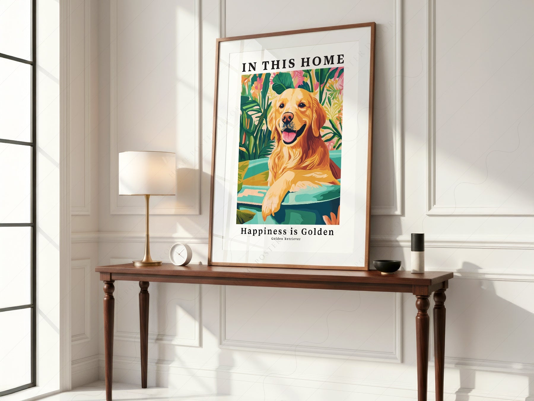 Golden Retriever Art Print – In This Home Happiness is Golden Wall Art
