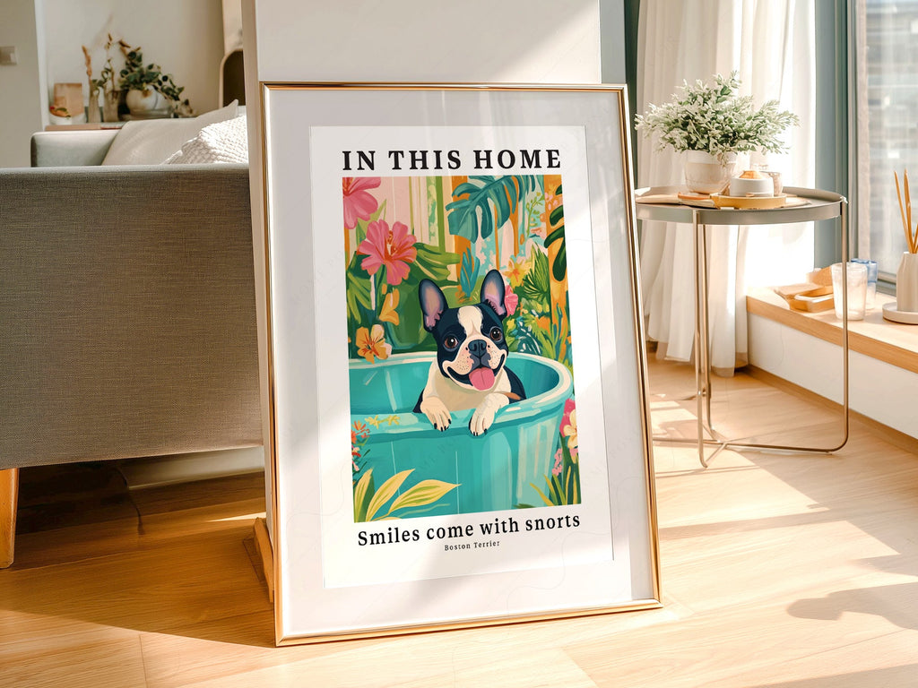Boston Terrier Wall Art Print – Tropical Dog Poster Home Decor