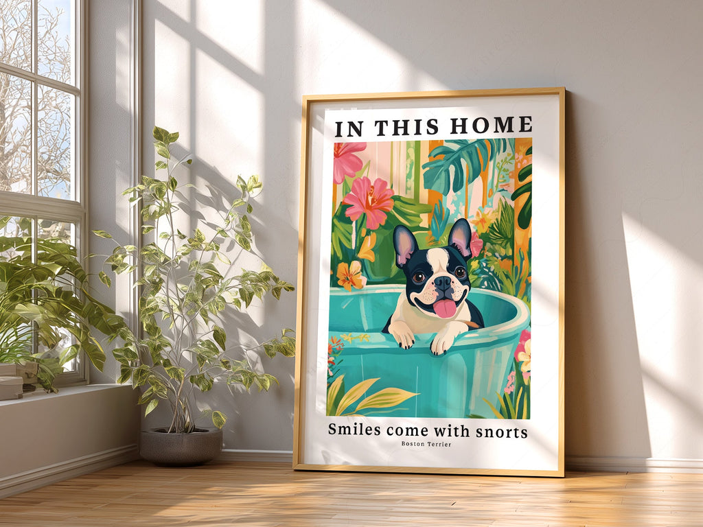 Boston Terrier Wall Art Print – Tropical Dog Poster Home Decor