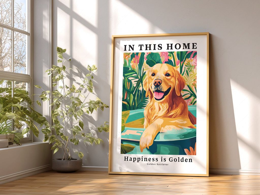 Golden Retriever Art Print – In This Home Happiness is Golden Wall Art