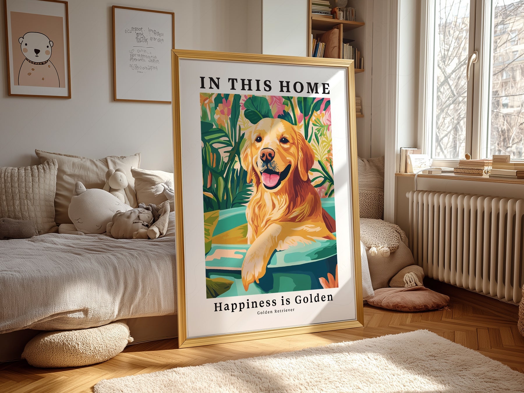 Golden Retriever Art Print – In This Home Happiness is Golden Wall Art