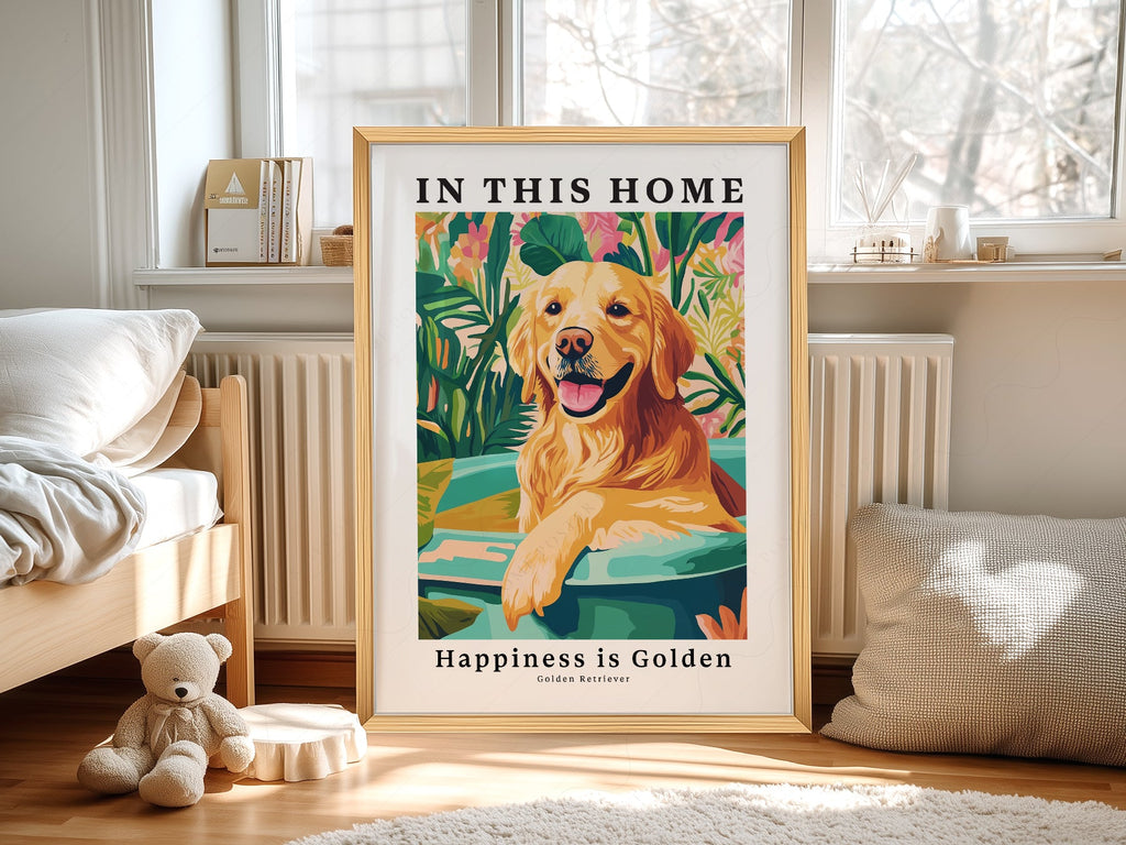 Golden Retriever Art Print – In This Home Happiness is Golden Wall Art