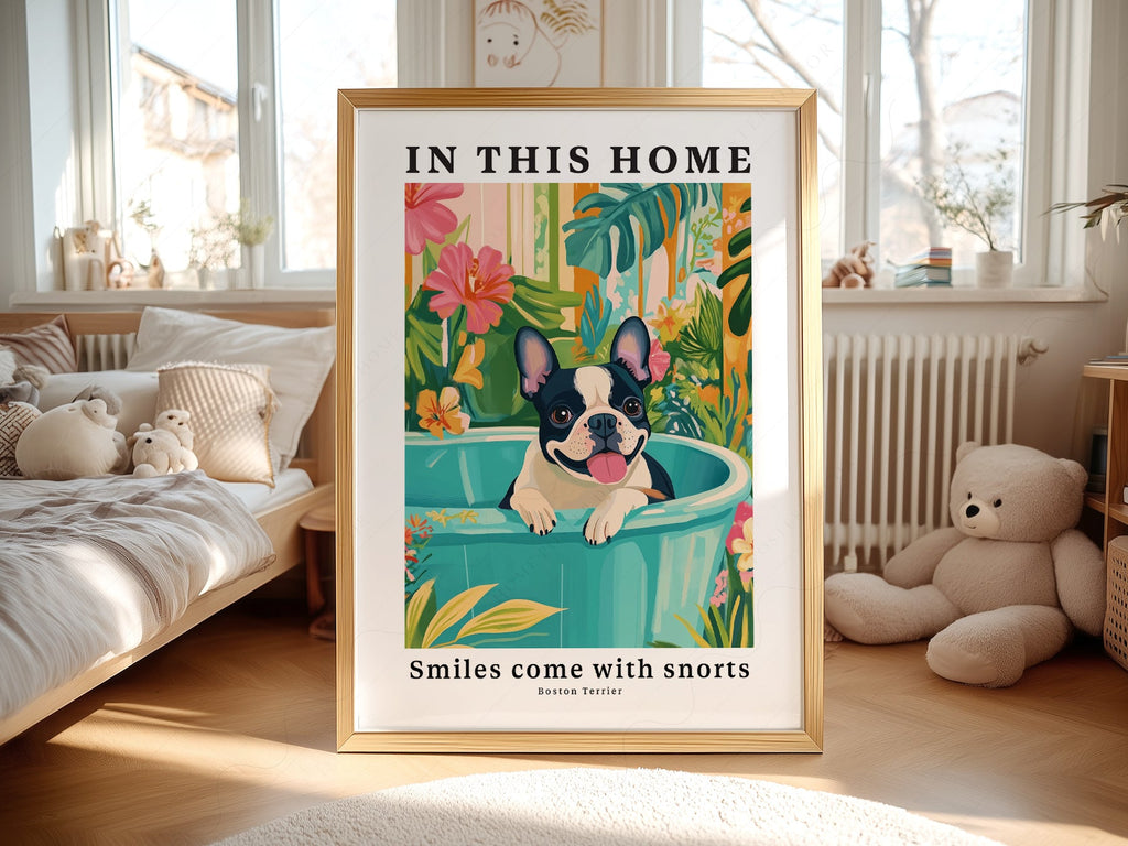 Boston Terrier Wall Art Print – Tropical Dog Poster Home Decor