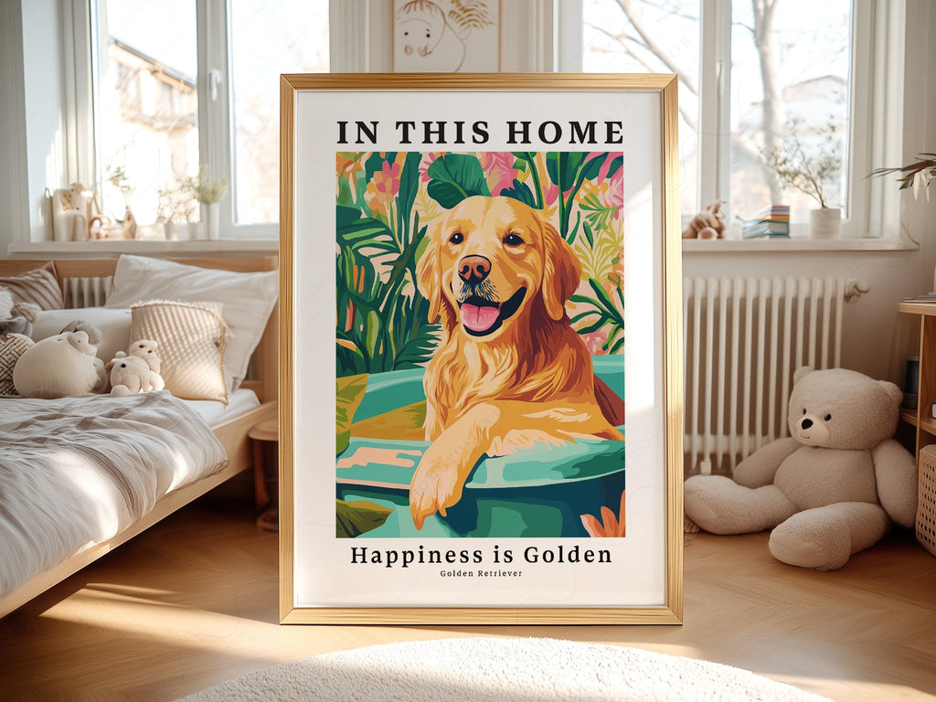 Golden Retriever Art Print – In This Home Happiness is Golden Wall Art