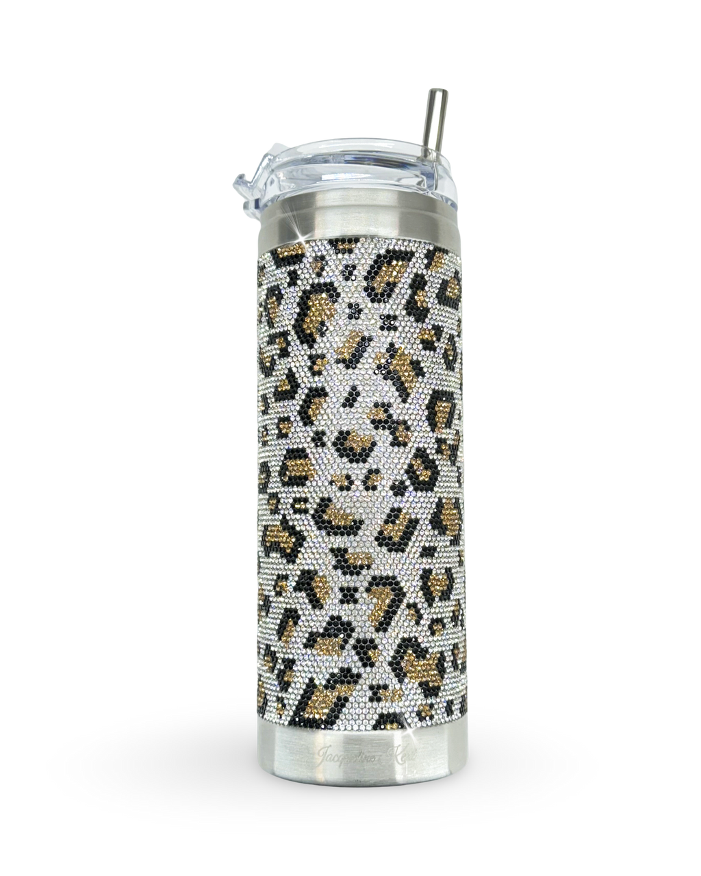 Gobelet en acier inoxydable 590 ml orné de cristaux – Léopard argenté