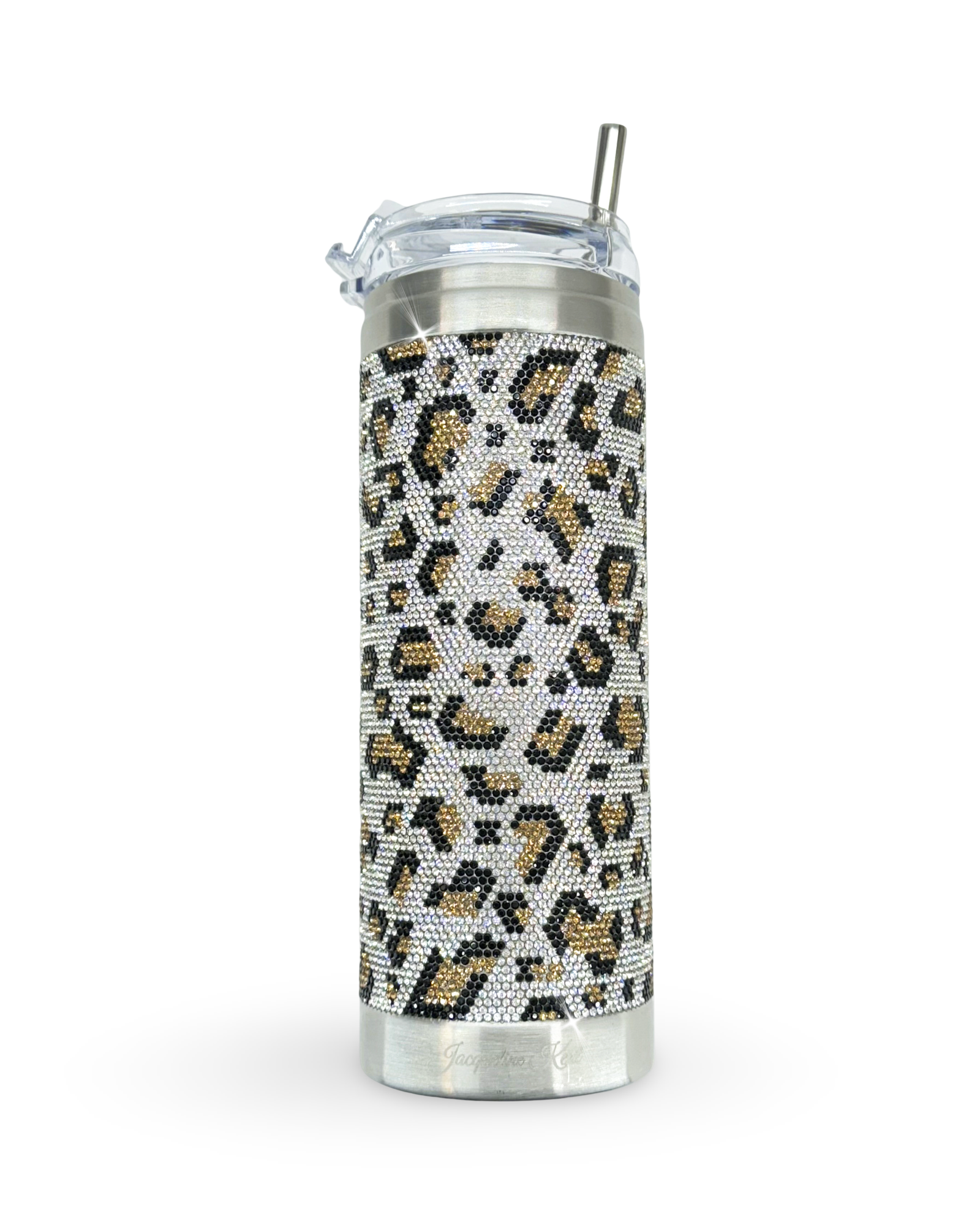 Gobelet en acier inoxydable 590 ml orné de cristaux – Léopard argenté