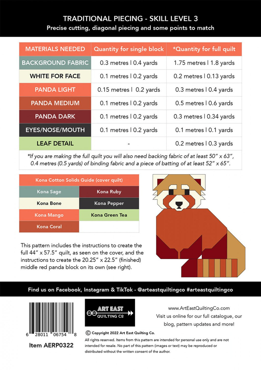 Red Pandas Quilt Pattern - Art East Quilting Co.