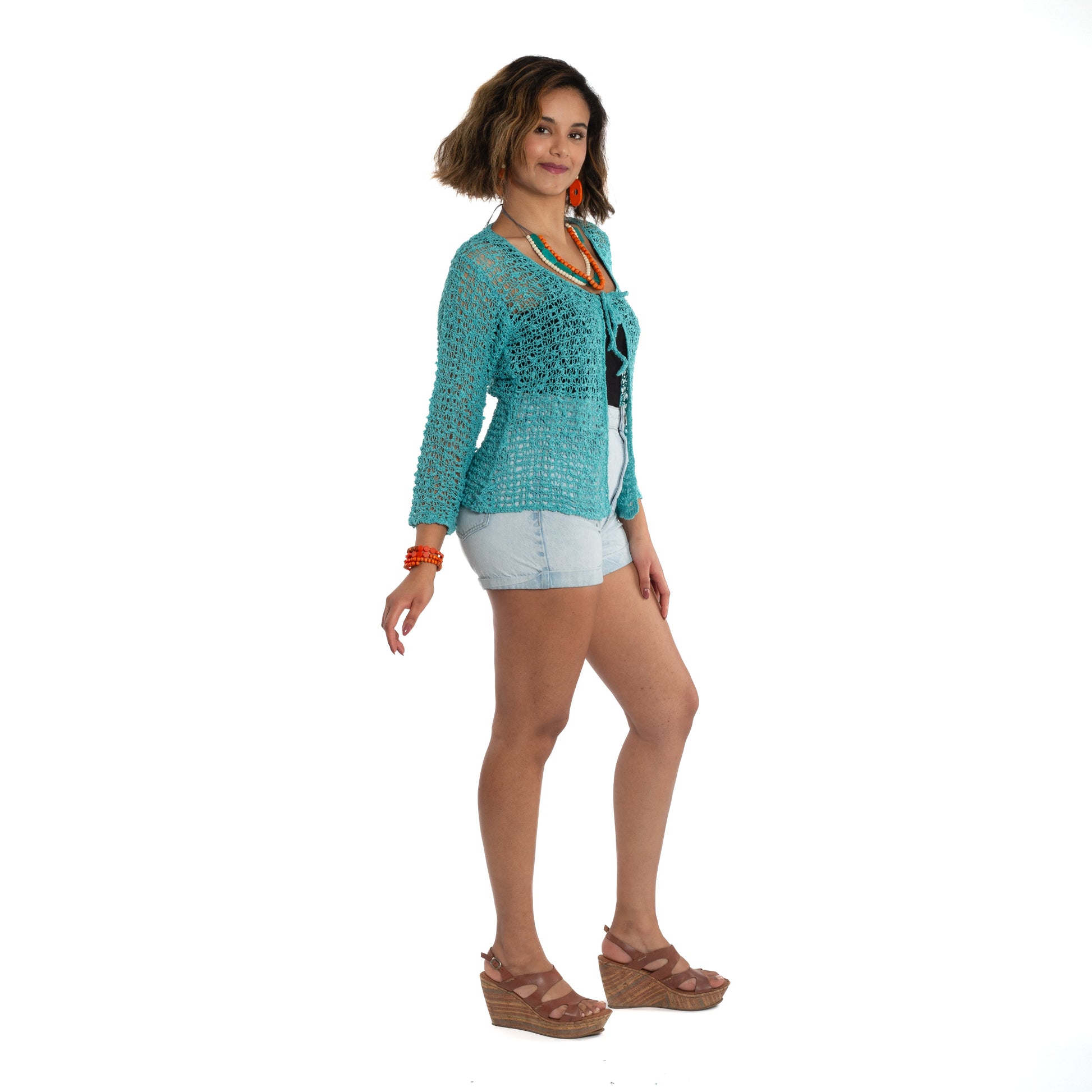 Tie Front Cardigan - Teal