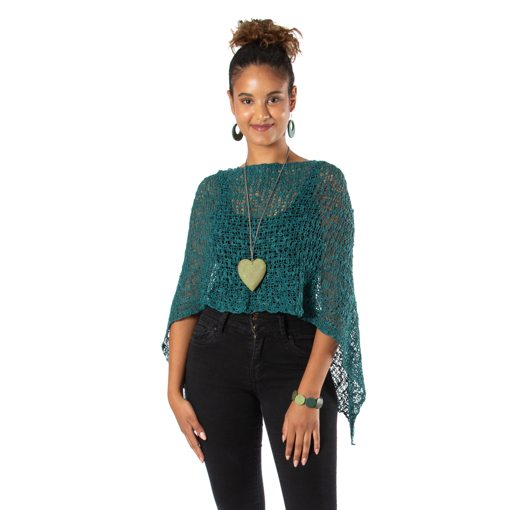 Short Popcorn Knit Poncho - Jade