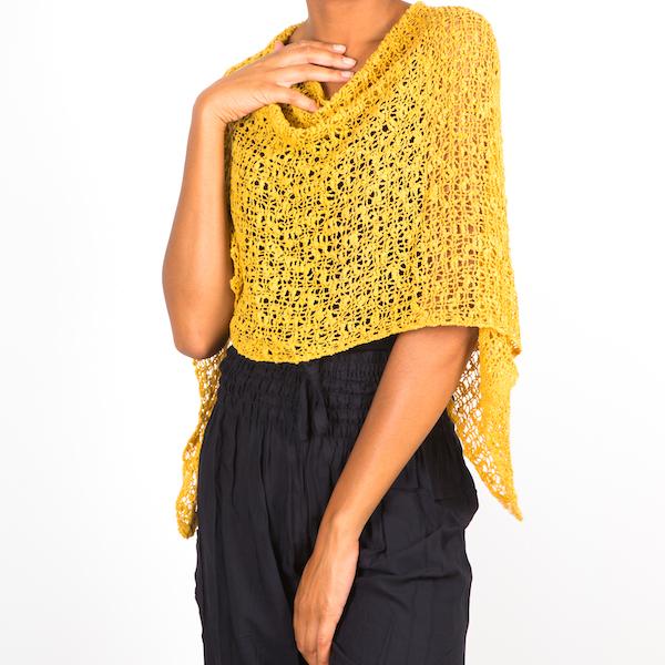 Short Popcorn Knit Poncho - Saffron
