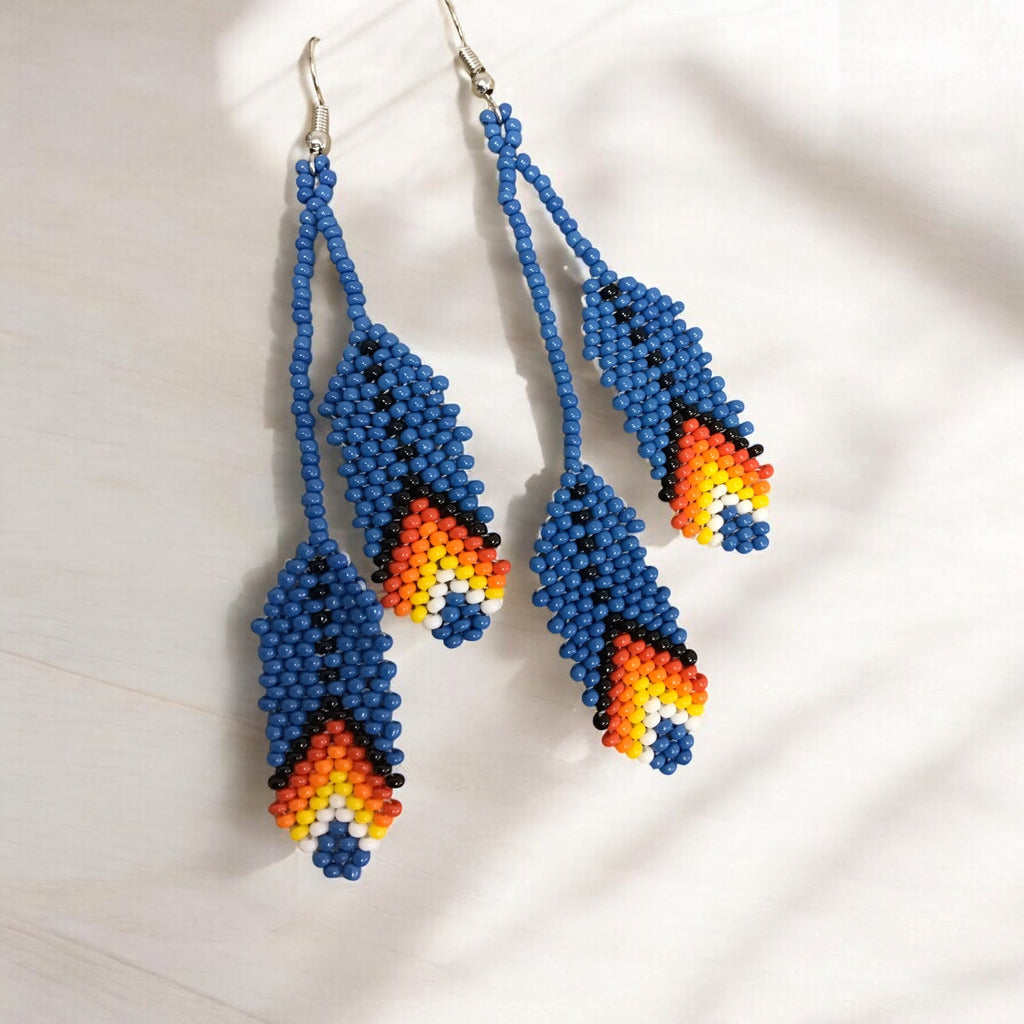 OldTribes™ dark blue beaded Feather earrings