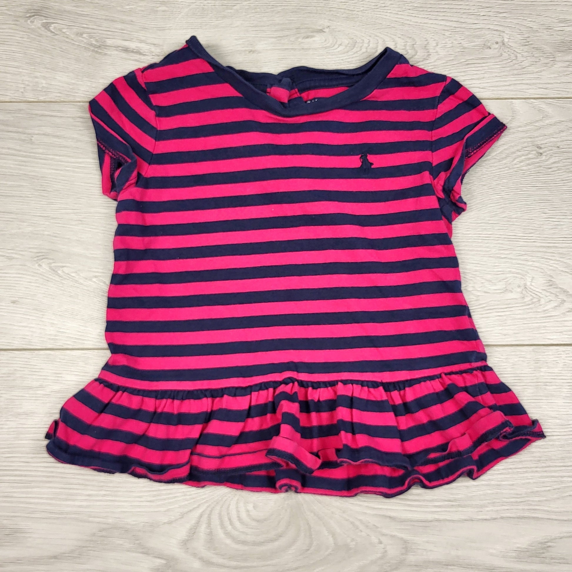 RUBH1 - Haut rayé bleu marine et rose Ralph Lauren. Taille 24 mois