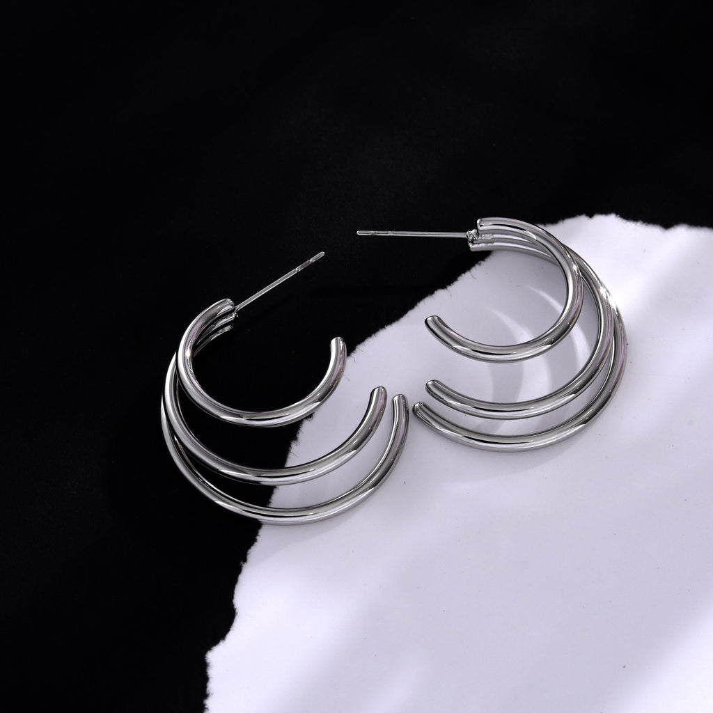 AILSA Triple Stacked Silver Hoop Earrings