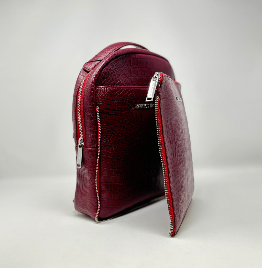 Bordeaux Red Crocodile Leather Backpack, Alice