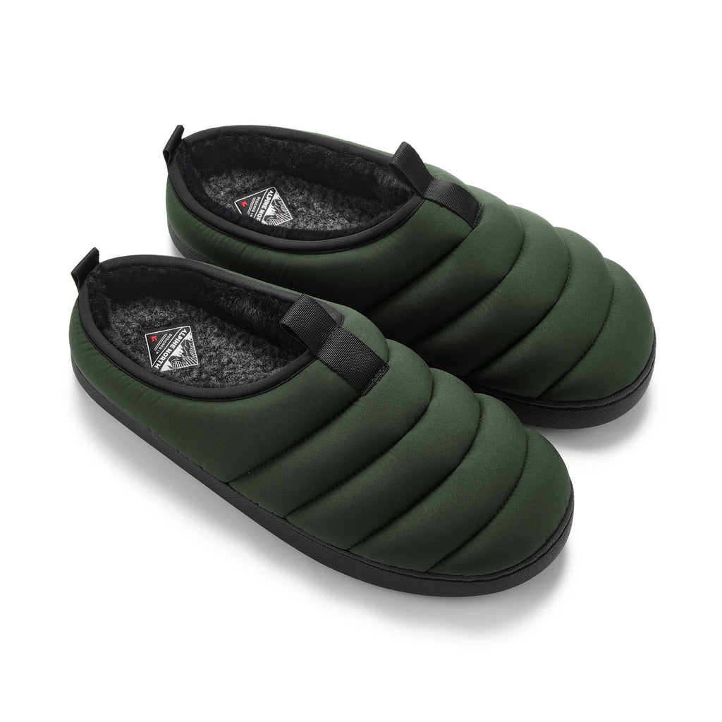 SEATON | INSULATED PUFFER SLIPPERS, DARK GREEN