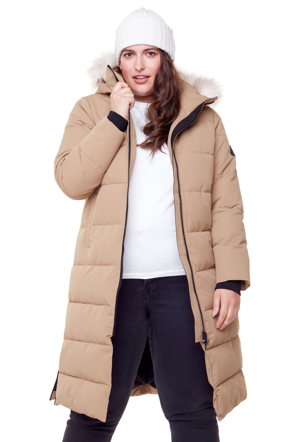 KLUANE PLUS | PARKA ULTRA LONGUE EN DUVET VÉGAN (RECYCLÉE) POUR FEMME, CAMEL (TAILLE GRANDE)