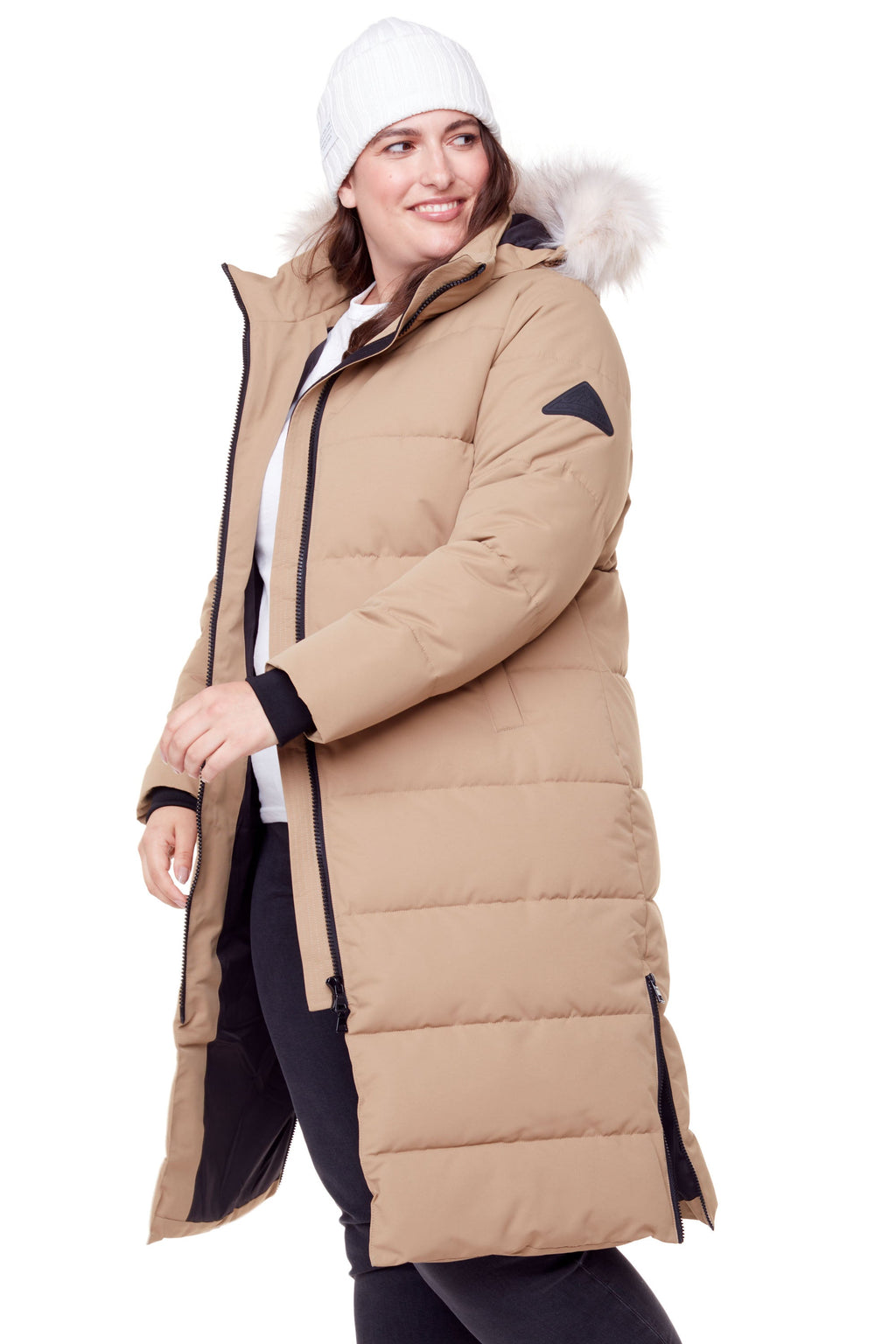KLUANE PLUS | PARKA ULTRA LONGUE EN DUVET VÉGAN (RECYCLÉE) POUR FEMME, CAMEL (TAILLE GRANDE)