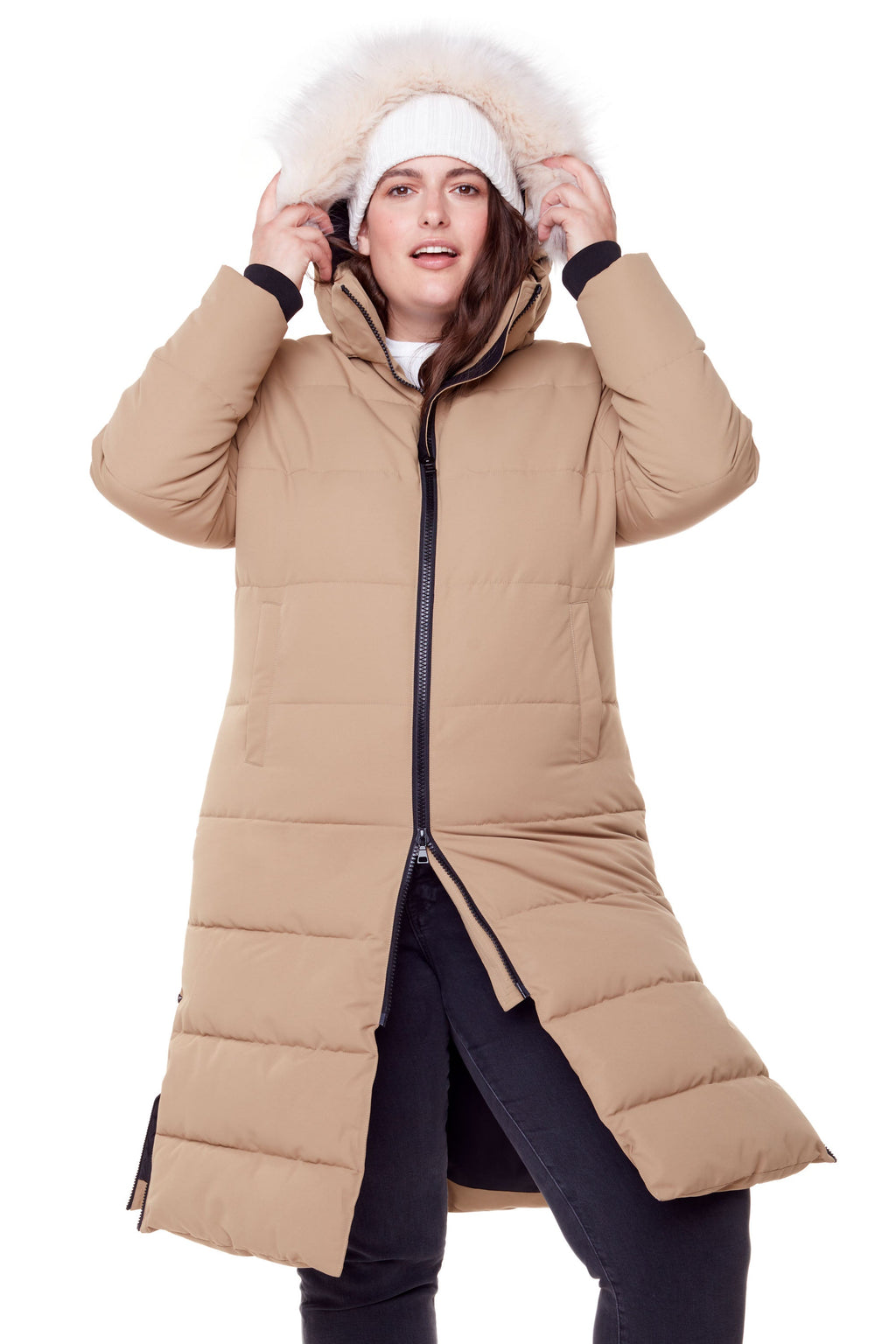 KLUANE PLUS | PARKA ULTRA LONGUE EN DUVET VÉGAN (RECYCLÉE) POUR FEMME, CAMEL (TAILLE GRANDE)