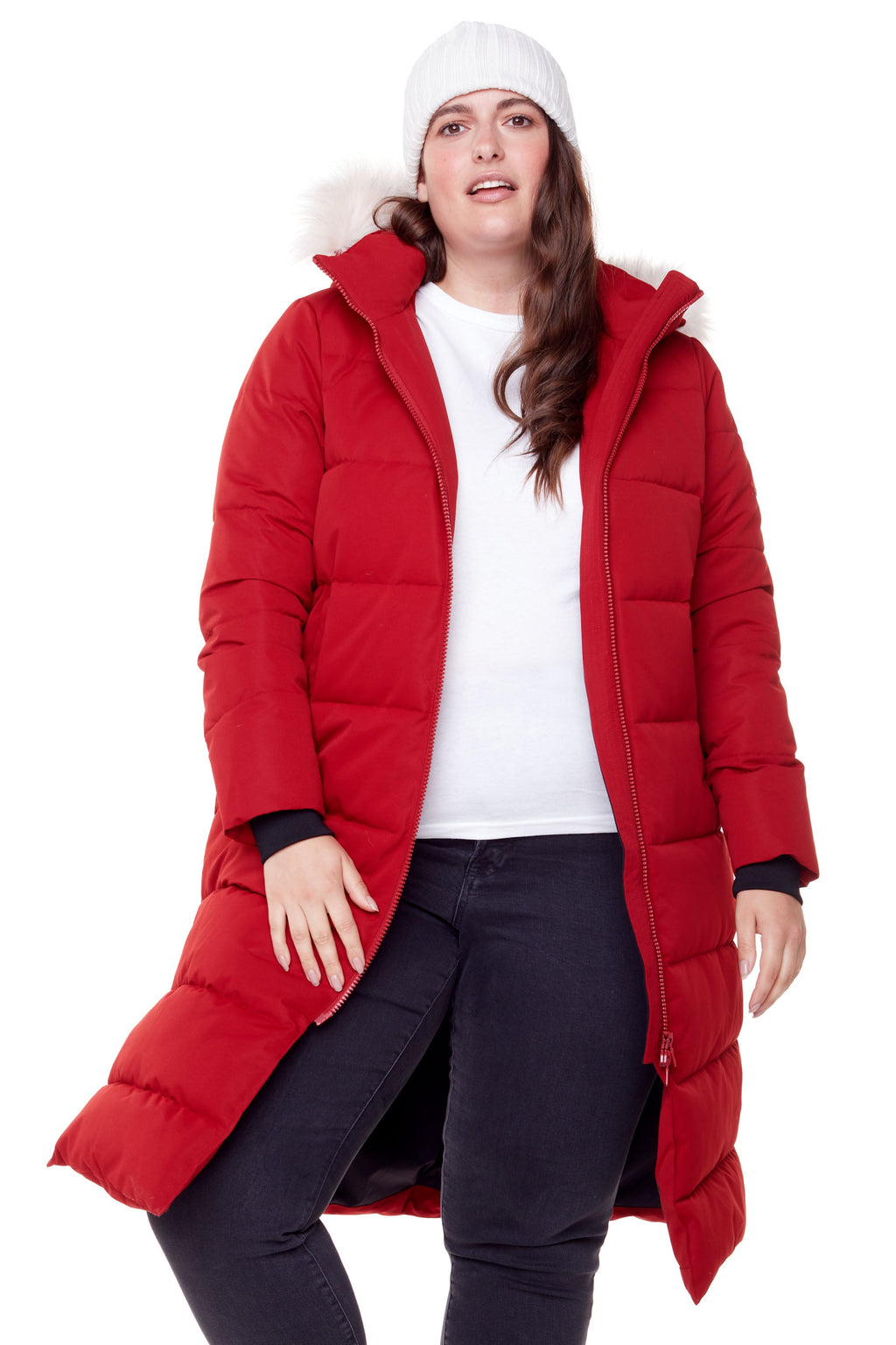 KLUANE PLUS | PARKA ULTRA LONGUE EN DUVET VÉGAN (RECYCLÉE) POUR FEMME, ROUGE FONCÉ (TAILLE GRANDE)