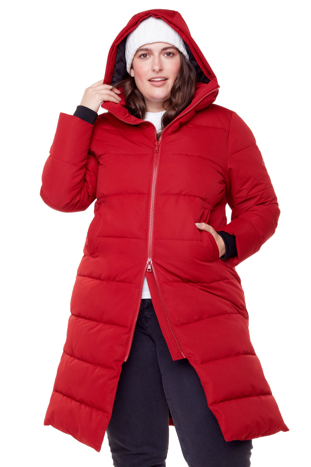 KLUANE PLUS | PARKA ULTRA LONGUE EN DUVET VÉGAN (RECYCLÉE) POUR FEMME, ROUGE FONCÉ (TAILLE GRANDE)