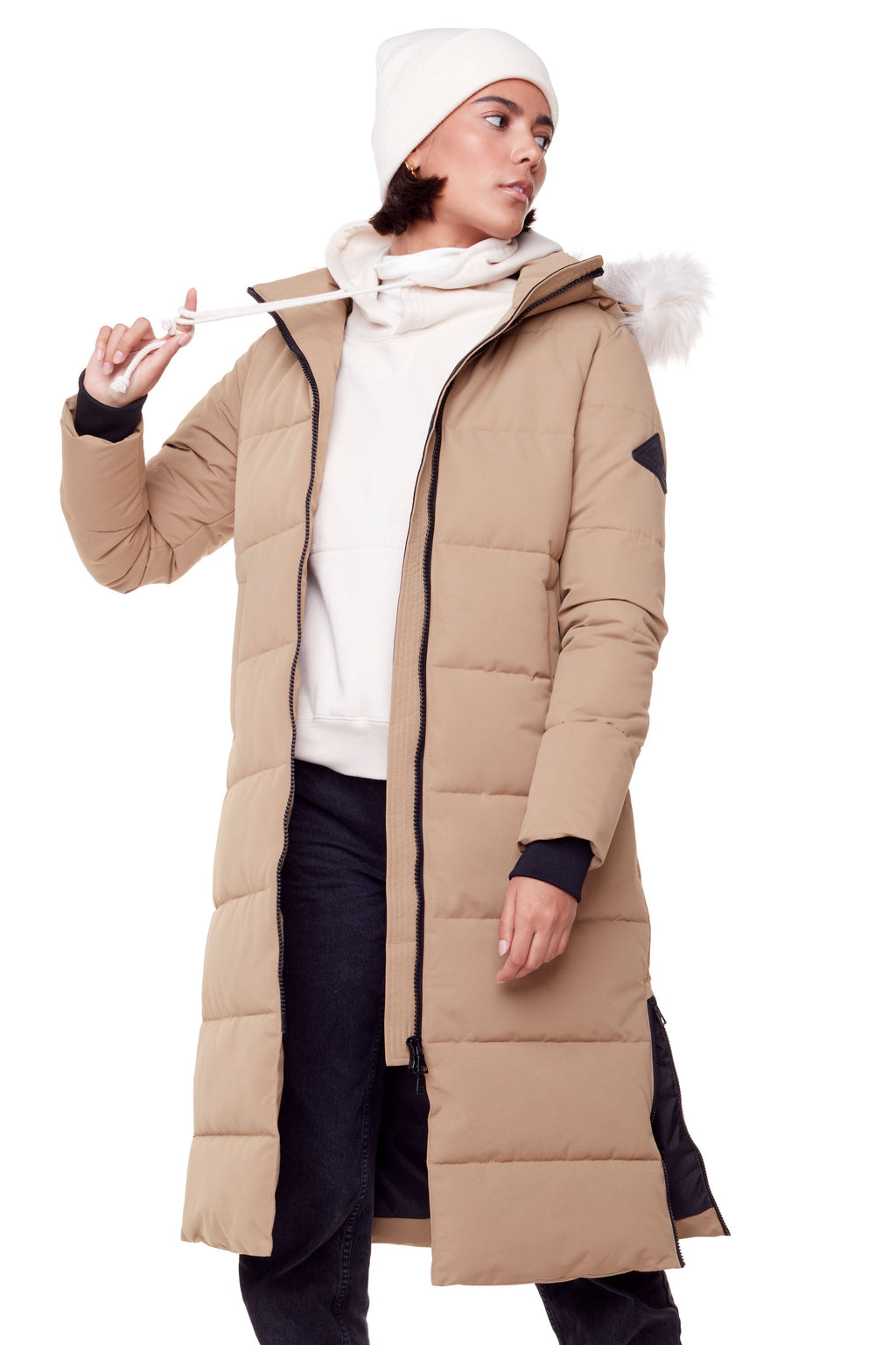 KLUANE | PARKA ULTRA LONGUE EN DUVET VÉGAN POUR FEMME (RECYCLÉE), CAMEL