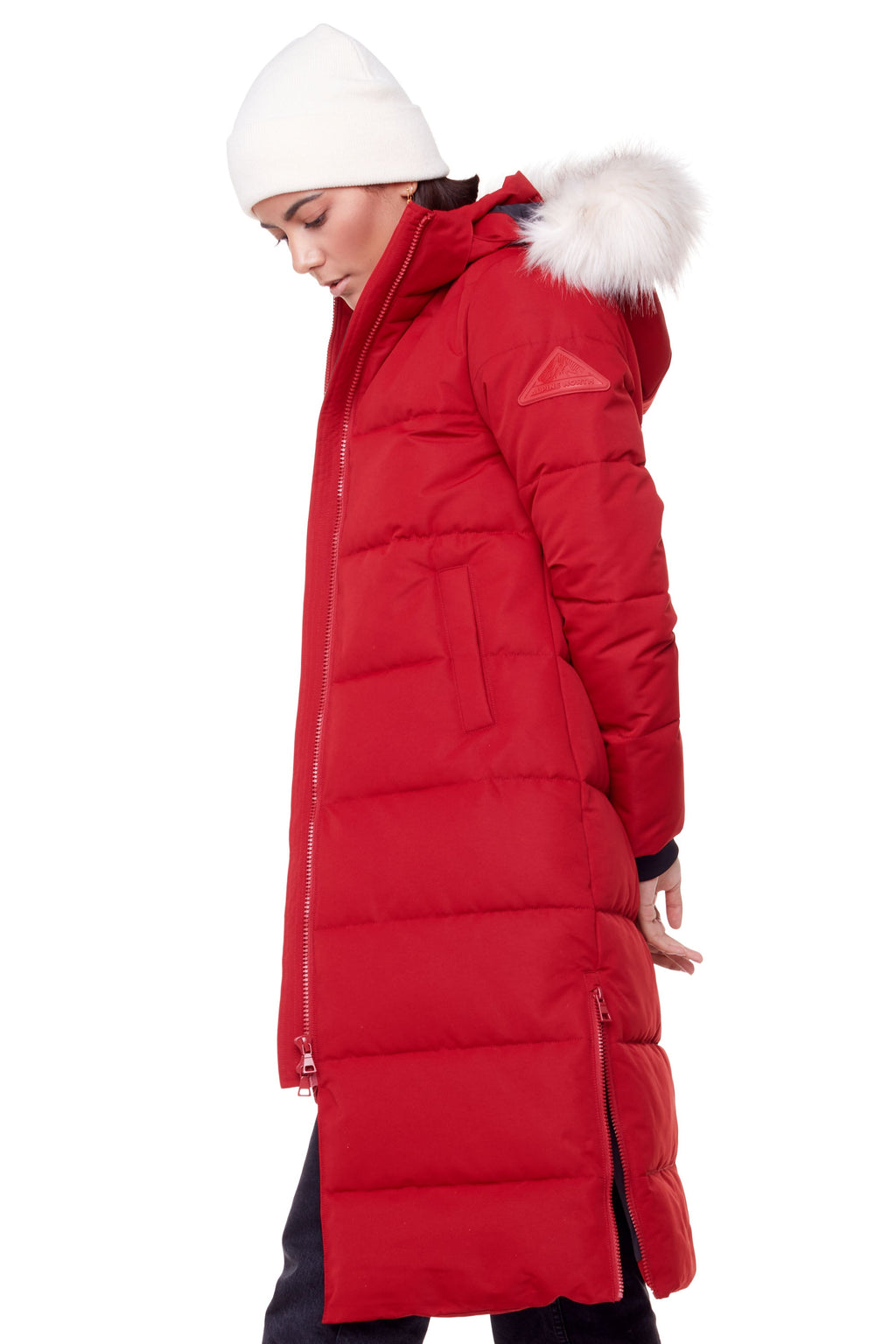 KLUANE | PARKA ULTRA LONGUE EN DUVET VÉGAN POUR FEMME (RECYCLÉE), ROUGE FONCÉ