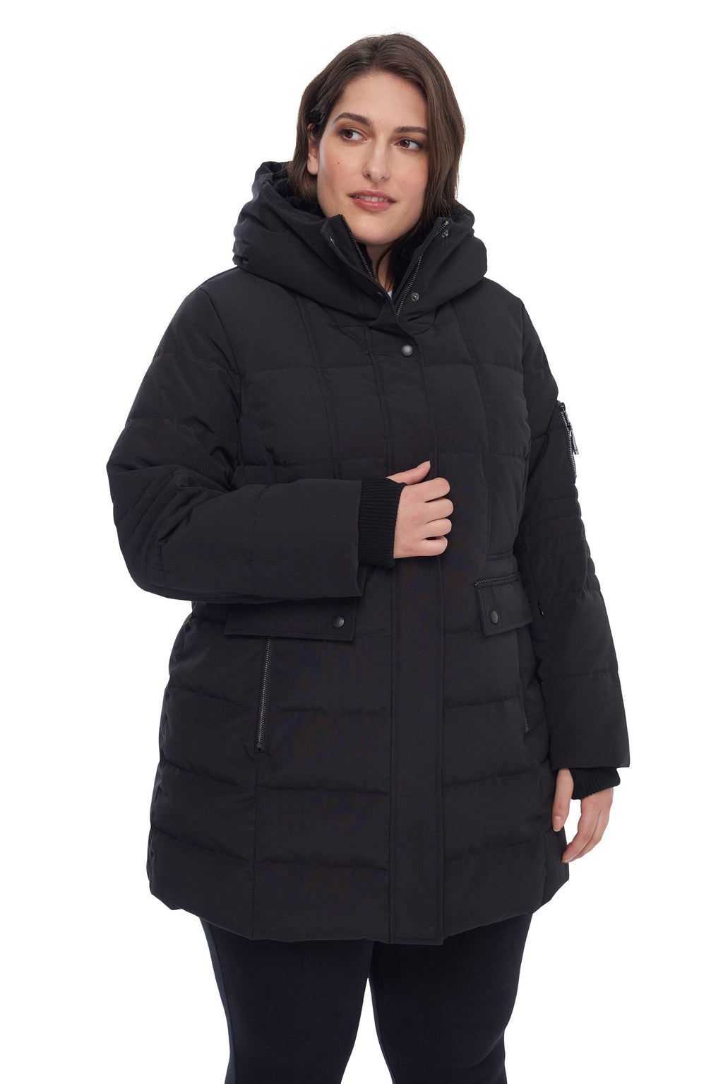 KOOTNEY PLUS | PARKA MI-LONGUE EN DUVET VÉGAN (RECYCLÉE) POUR FEMME, NOIR (TAILLE GRANDE)