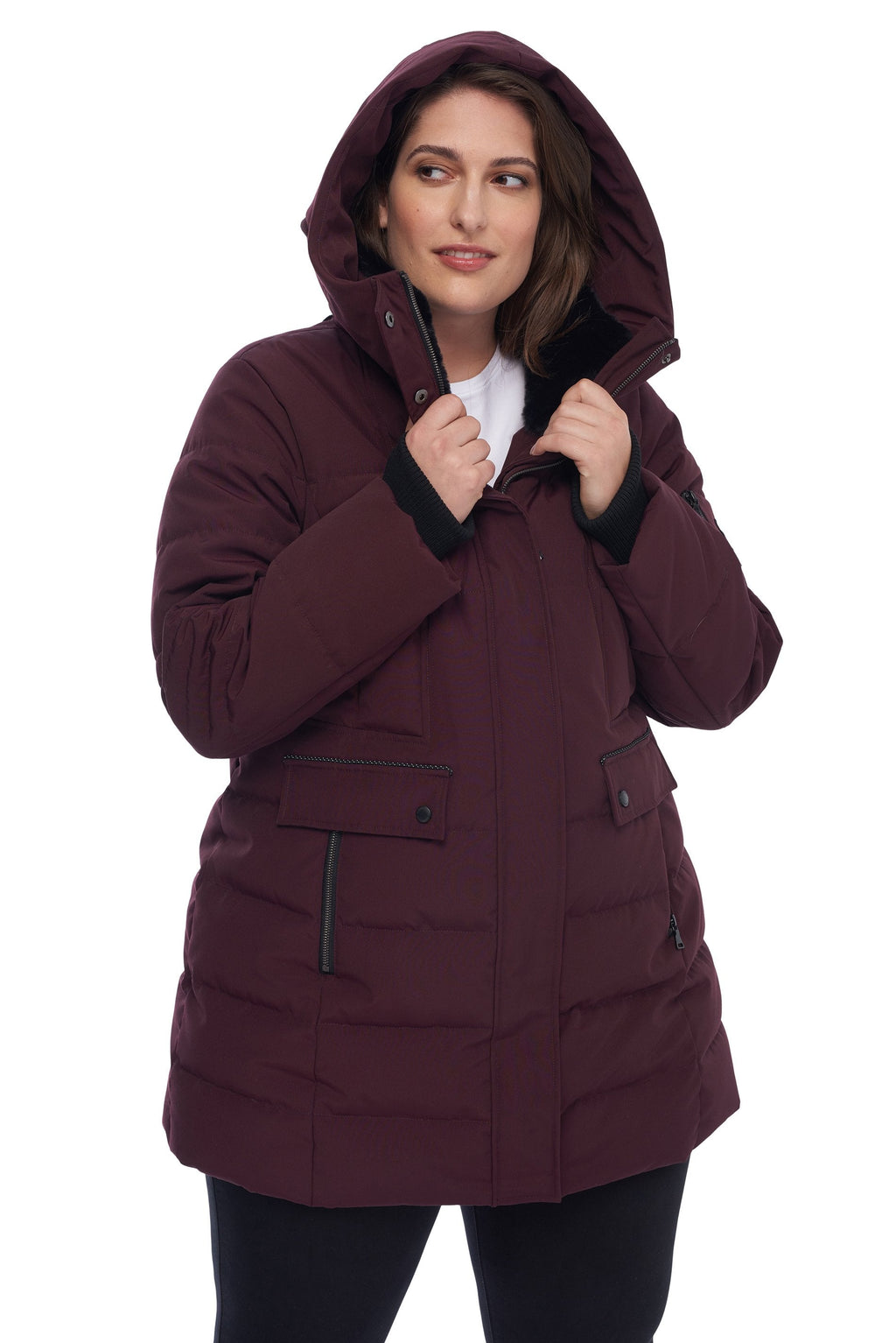 KOOTNEY PLUS | PARKA MI-LONGUE EN DUVET VÉGAN (RECYCLÉE) POUR FEMME, RAISIN (TAILLE GRANDE)