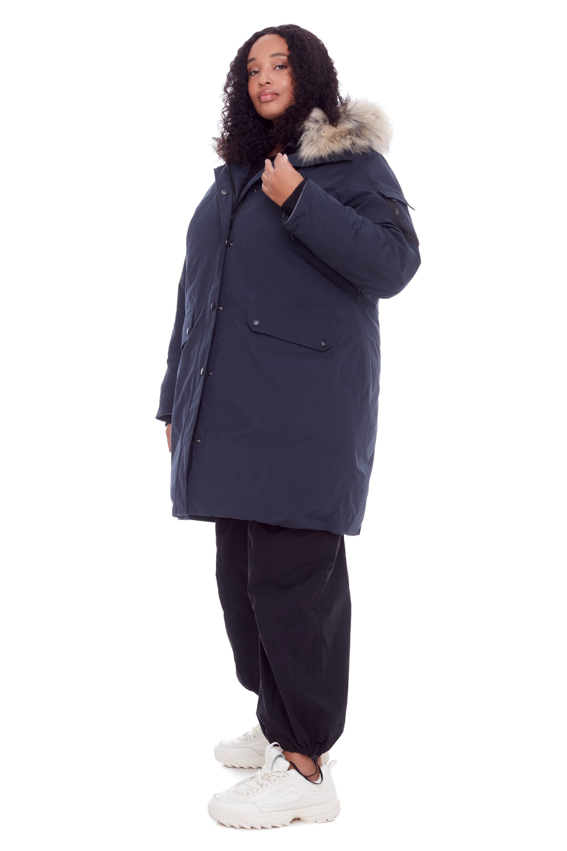 LAURENTIAN PLUS | WOMEN'S VEGAN DOWN (RECYCLED) LONG PARKA, NAVY (PLUS SIZE)