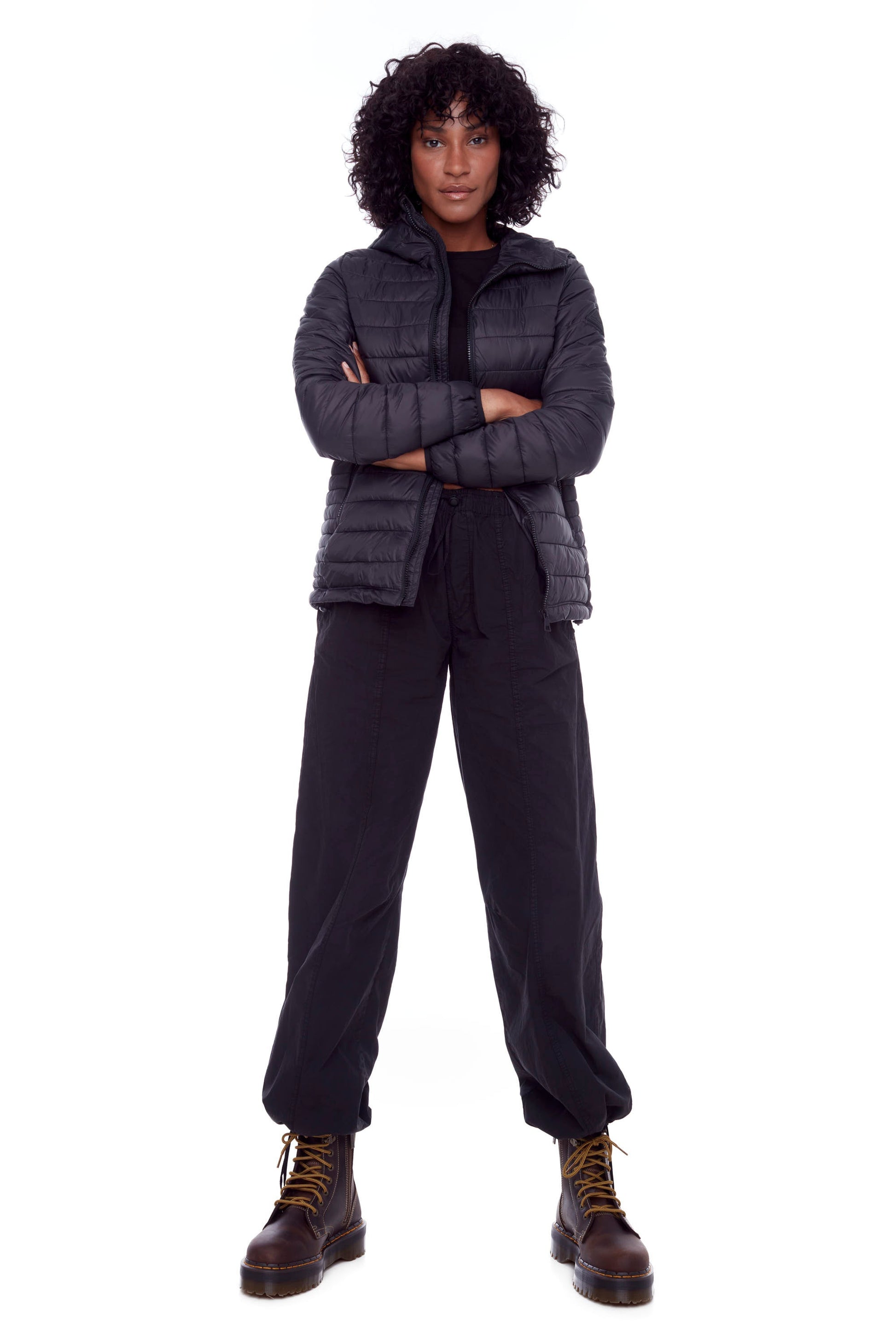 YOHO LADIES' | WOMEN'S VEGAN DOWN (RECYCLED) LIGHTWEIGHT PACKABLE PUFFER, BLACK