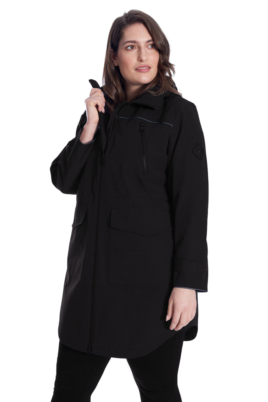 KUSAWA PLUS | IMPERMÉABLE FEMME À CORDON, NOIR (TAILLE GRANDE)