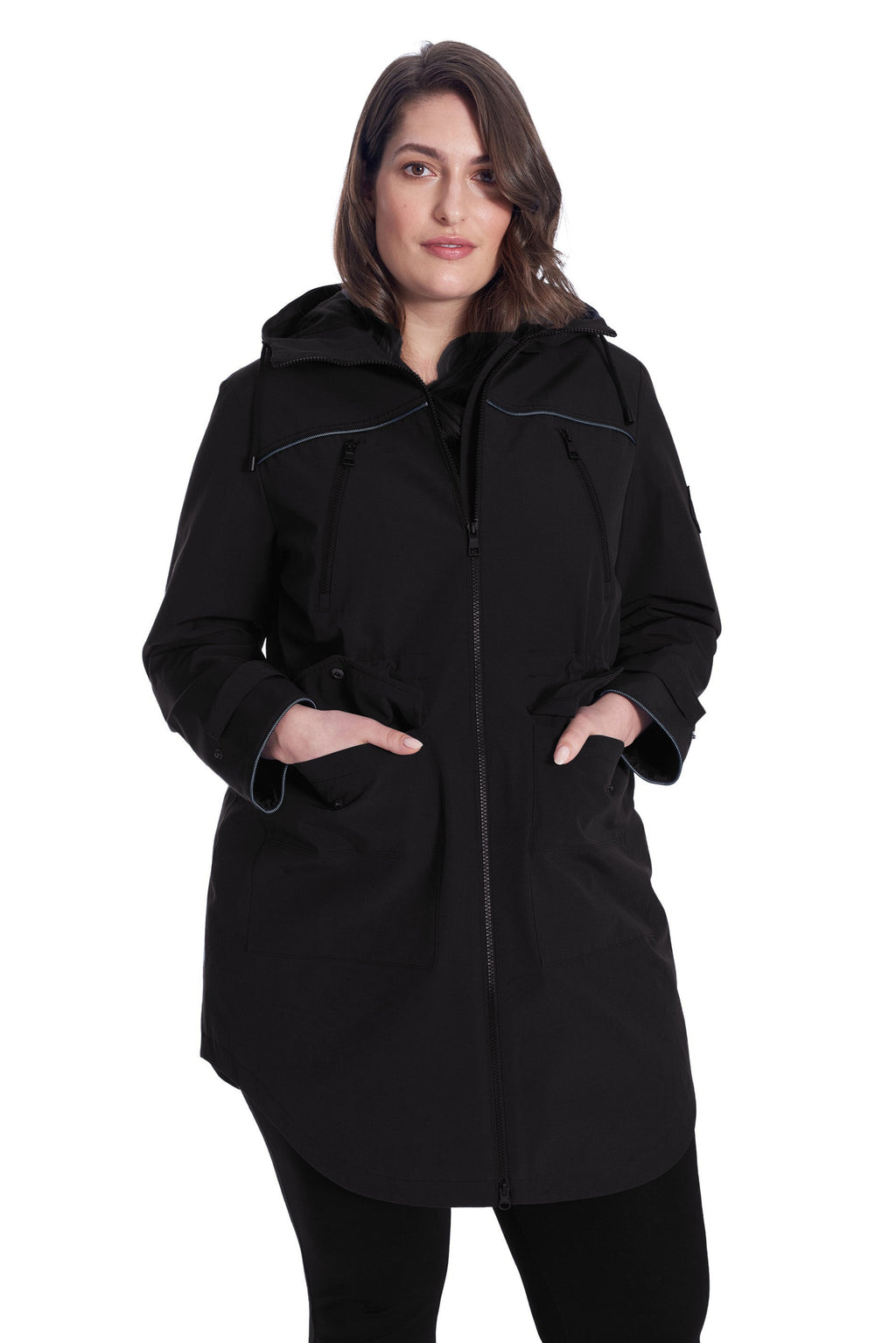 KUSAWA PLUS | IMPERMÉABLE FEMME À CORDON, NOIR (TAILLE GRANDE)