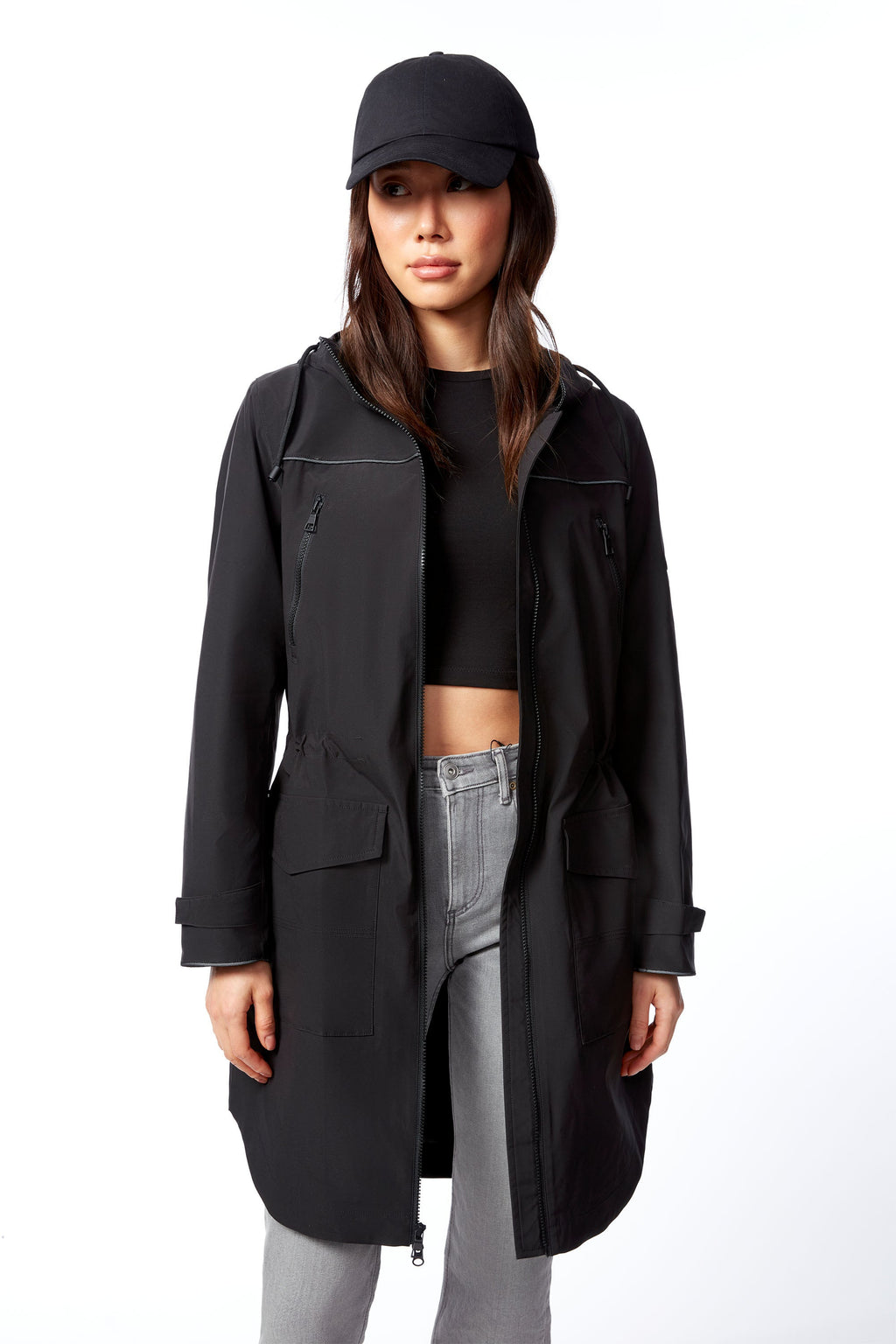 KUSAWA | IMPERMÉABLE À CORDON POUR FEMME, NOIR