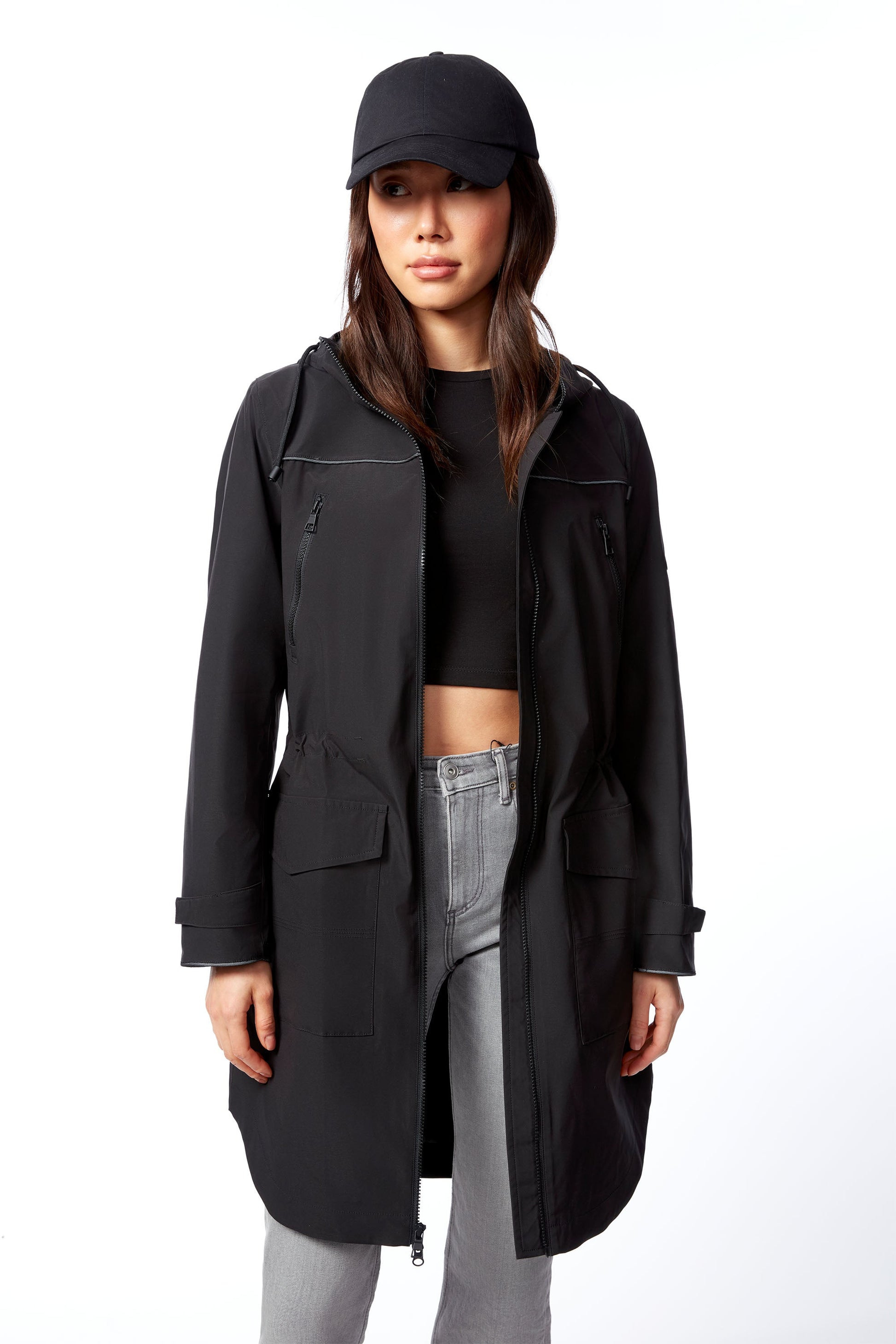 KUSAWA | IMPERMÉABLE À CORDON POUR FEMME, NOIR