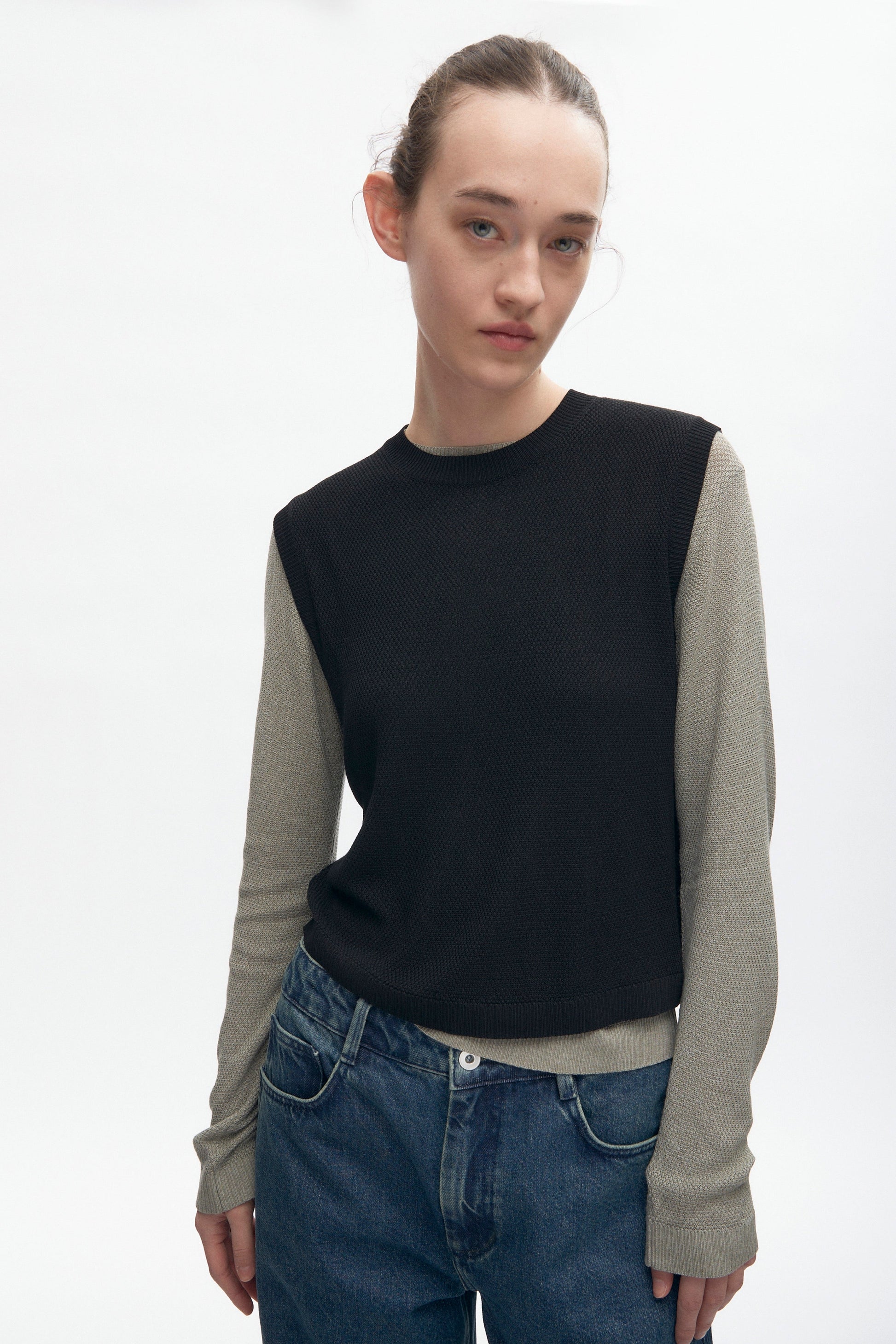 T-shirt sans manches en maille pour femme