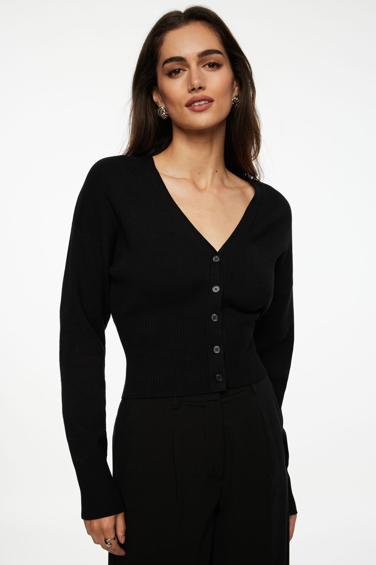 Ribbed V Neck Cardigan