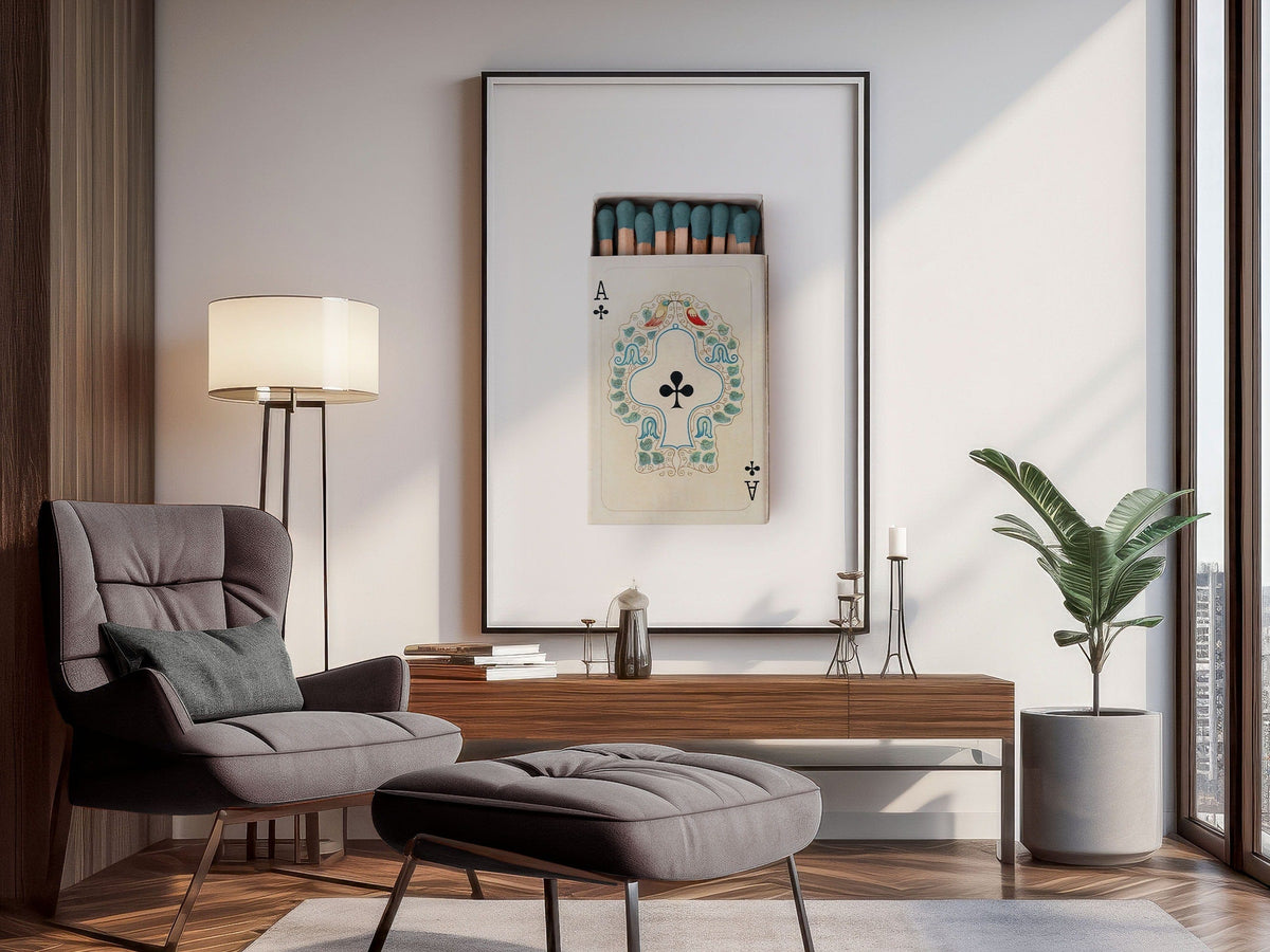 Ace of Clubs Matchbox Print – Vintage Playing Card Wall Art Poster