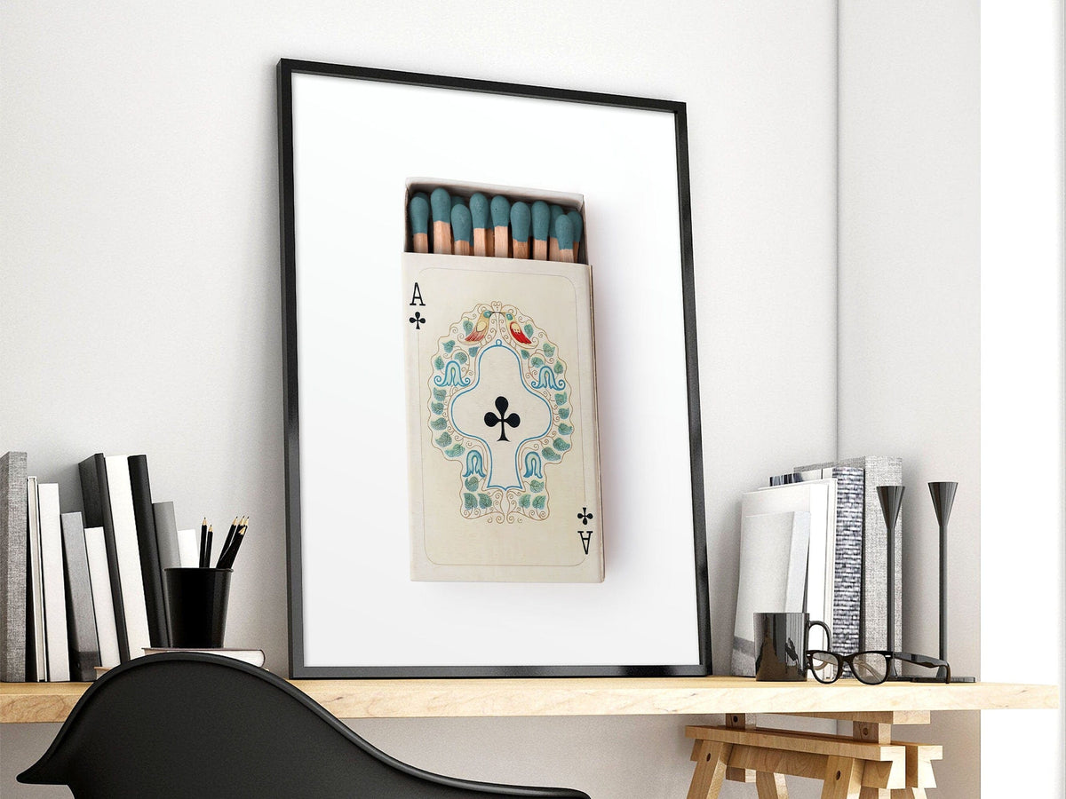 Ace of Clubs Matchbox Print – Vintage Playing Card Wall Art Poster