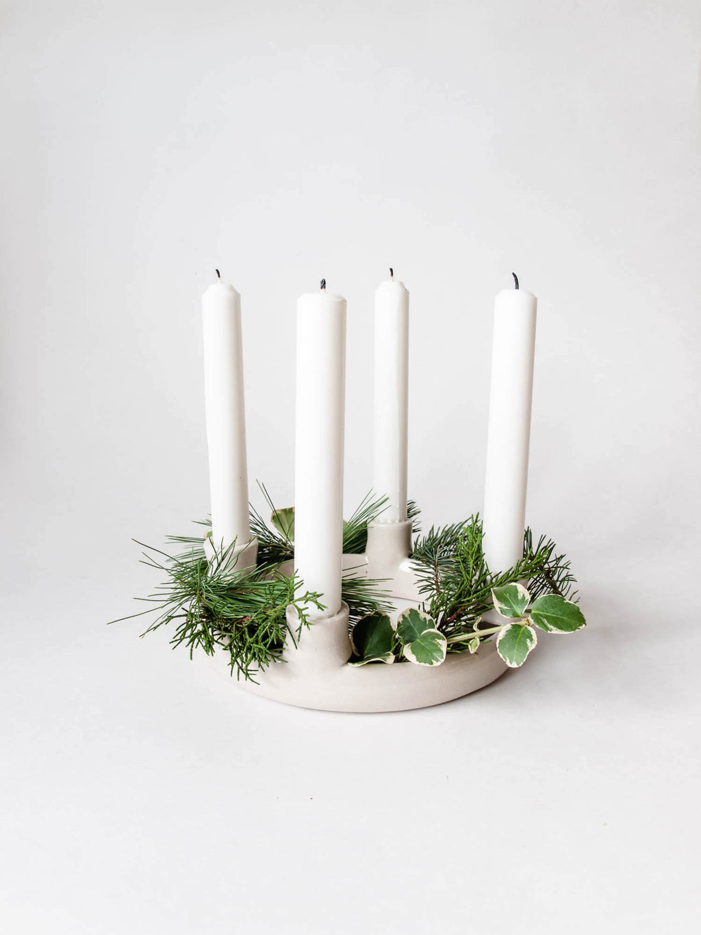 Bougeoir couronne de l'Avent en porcelaine blanche