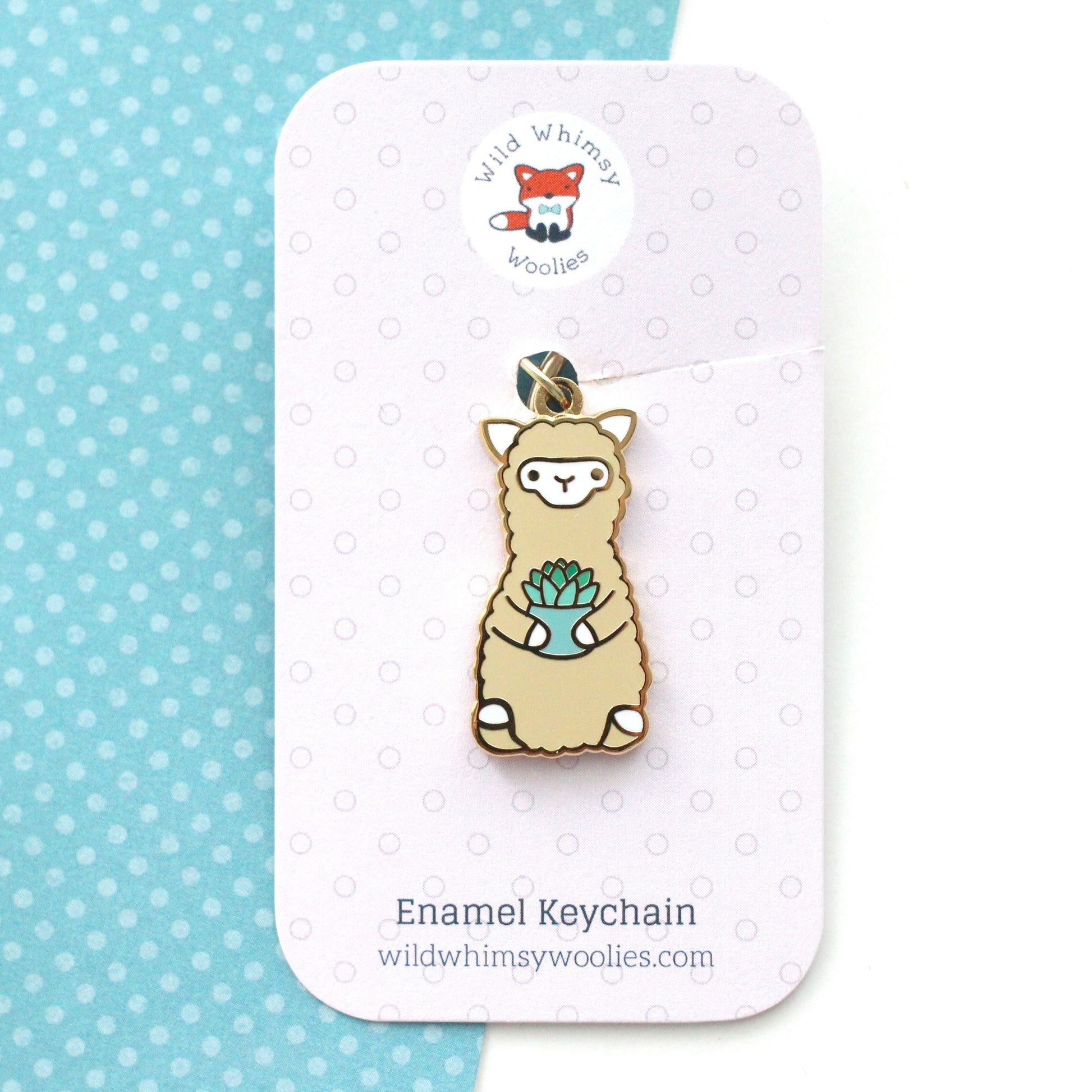Lot de 2 porte-clés en émail alpaga : cactus et succulente. Charmants porte-clés lama