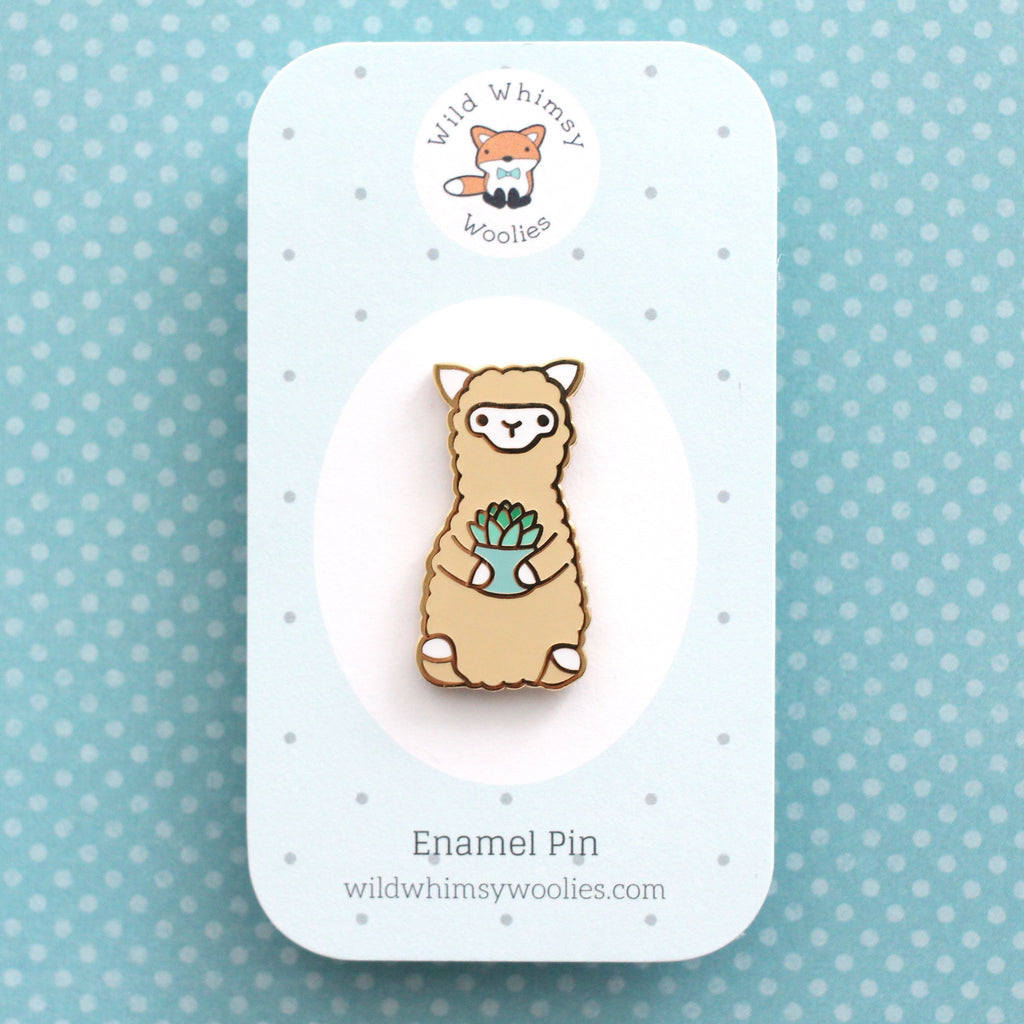 Broche émaillée en forme d'alpaga succulent. Cadeau lama. Broche pour sac à dos.