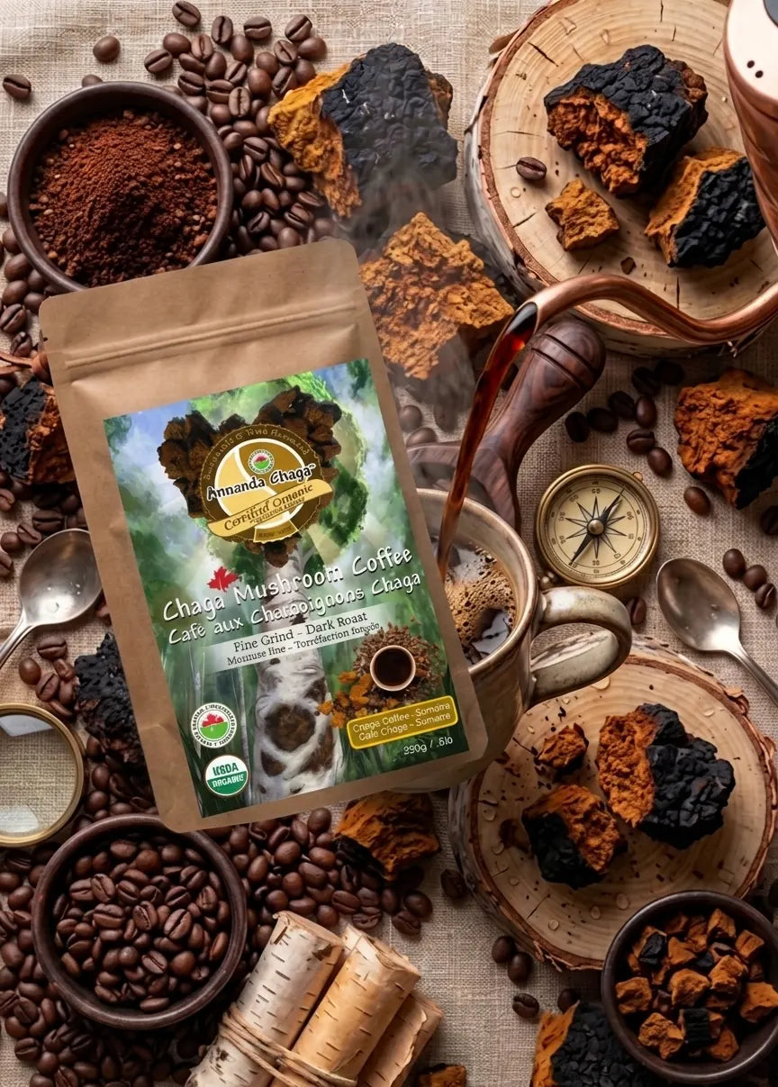 Café aux champignons chaga biologique - Café torréfaction foncée de Sumatra