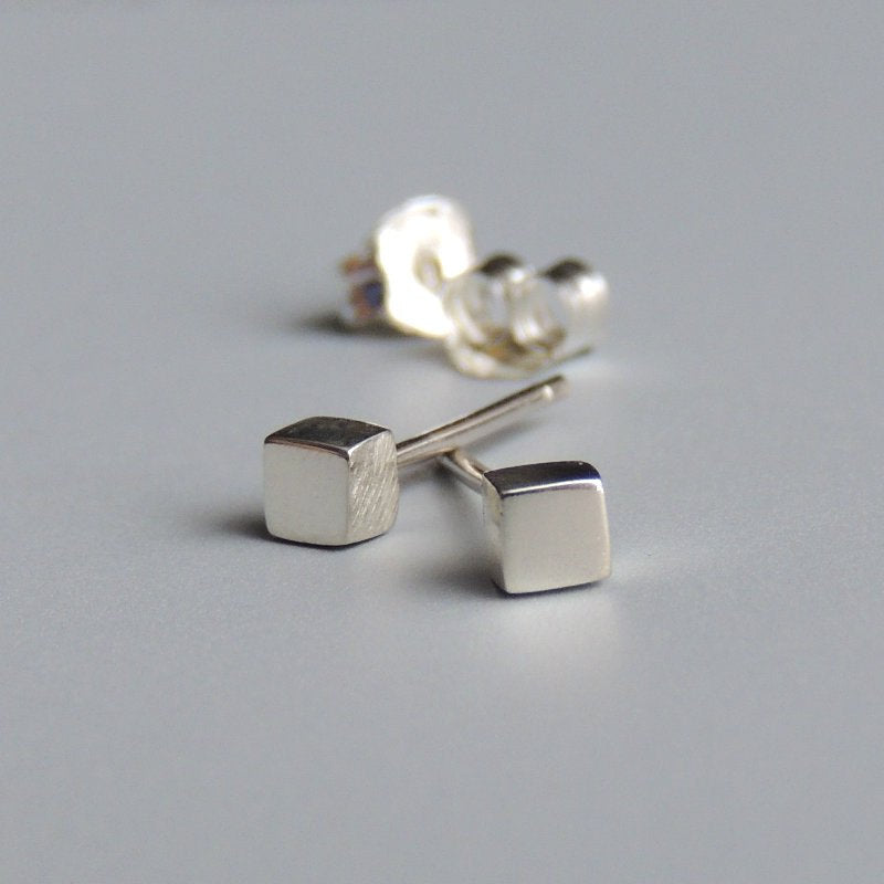 Square Stud Earrings Sterling Silver Small Square Post Earrings Silver Studs