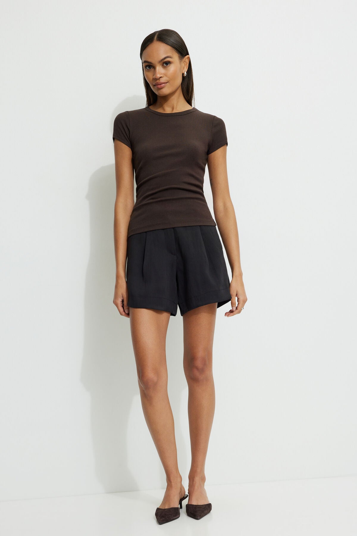 Pleated Mid-Thigh Shorts